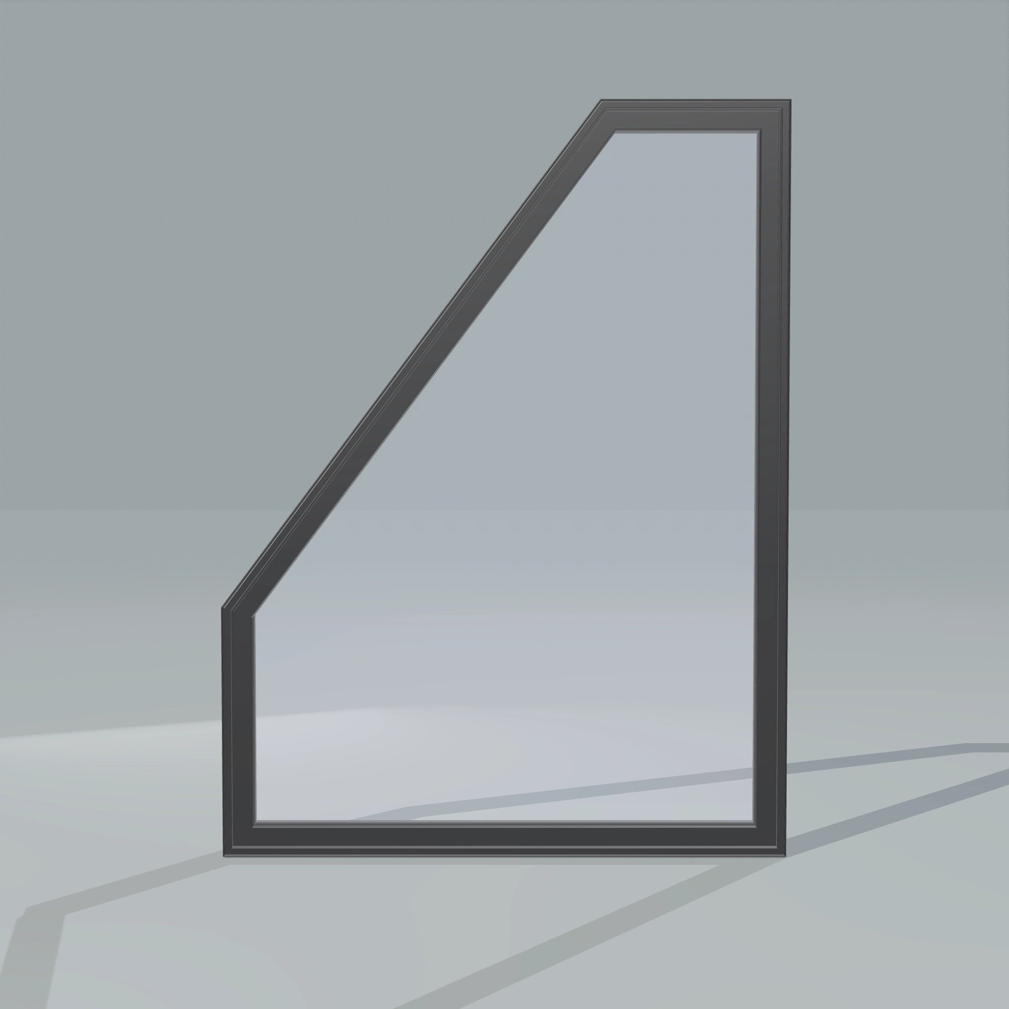 Straight exterior view of the 36 × 48 inch polygon (left), black exterior / black interior, without nailing flange