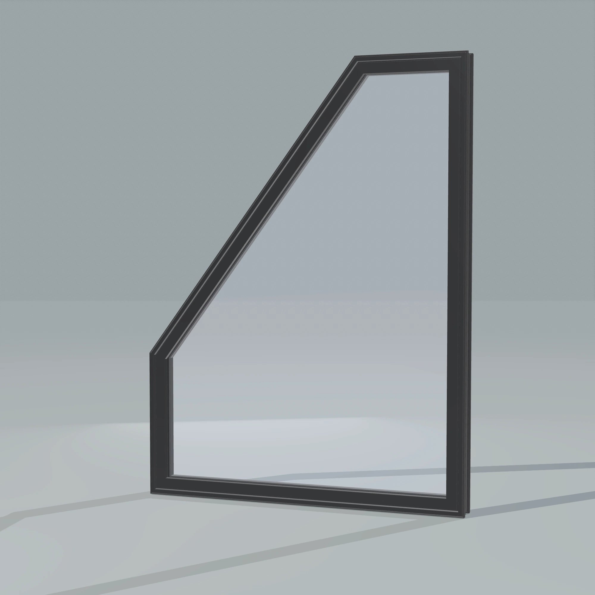 Opposite exterior angle of the 36 × 48 inch polygon (left), black exterior / black interior, without nailing flange