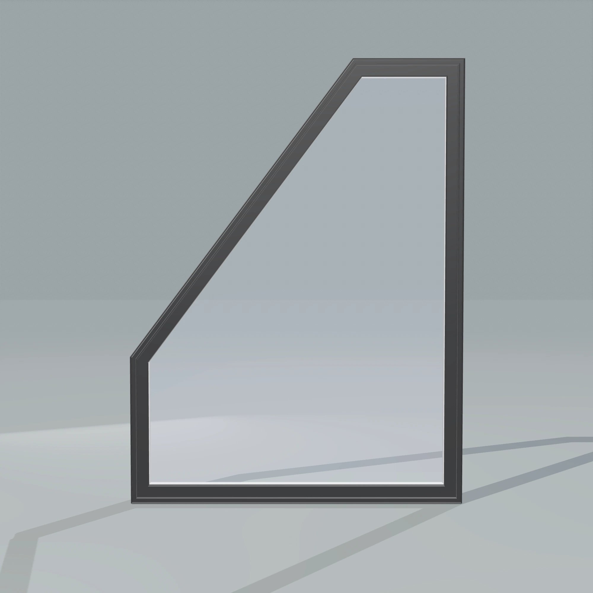 Straight exterior view of the 36 × 48 inch polygon (left), black exterior / white interior, without nailing flange