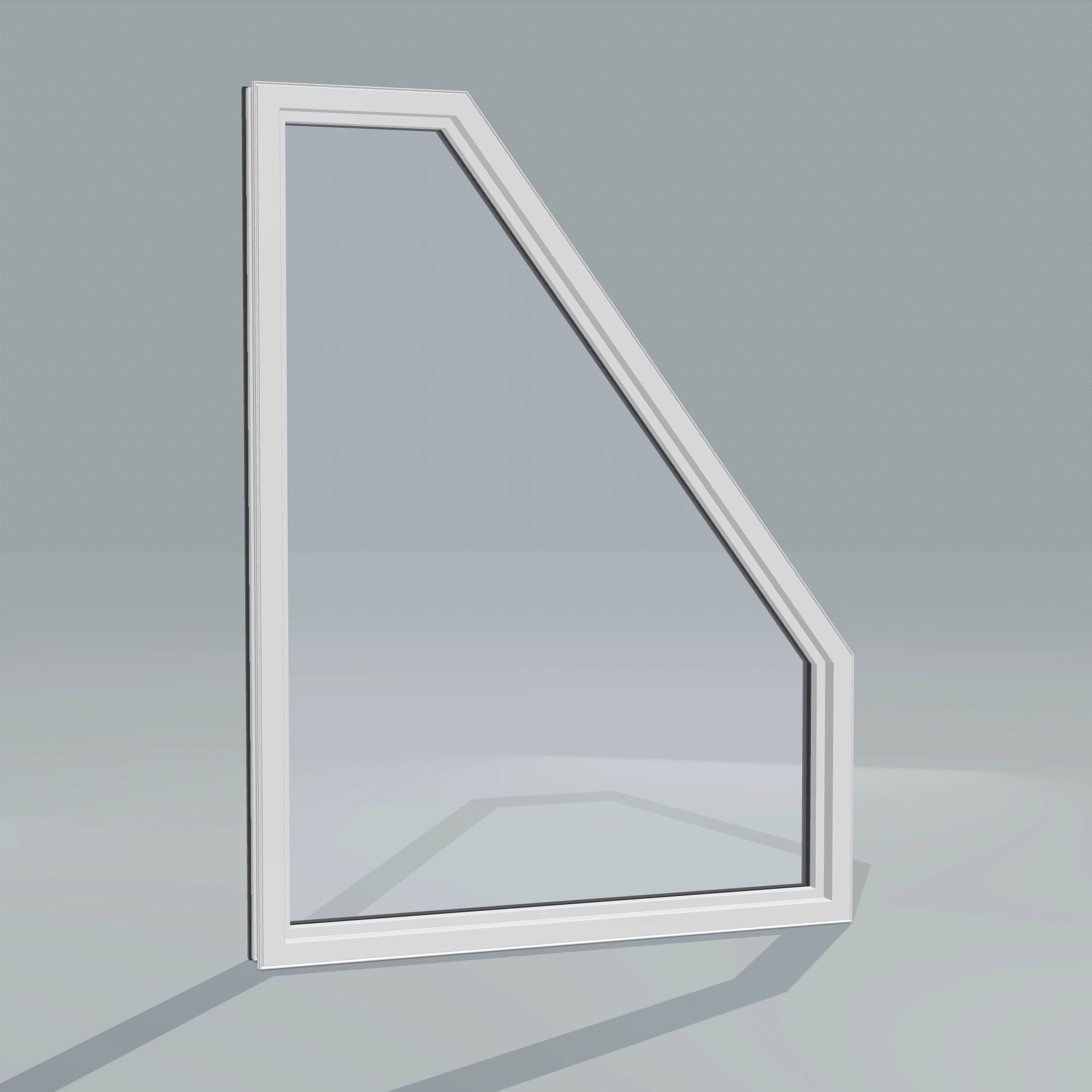 Angled interior view of the 36 × 48 inch polygon (left), black exterior / white interior, without nailing flange
