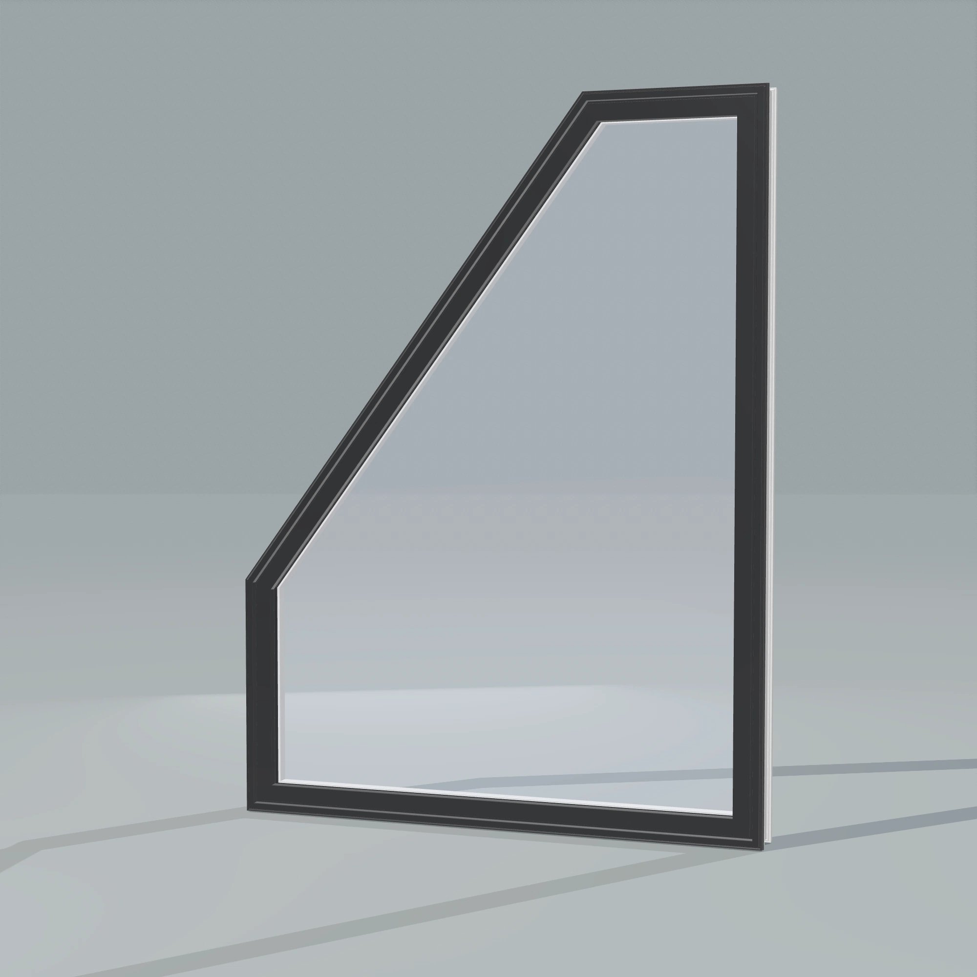 Opposite exterior angle of the 36 × 48 inch polygon (left), black exterior / white interior, without nailing flange