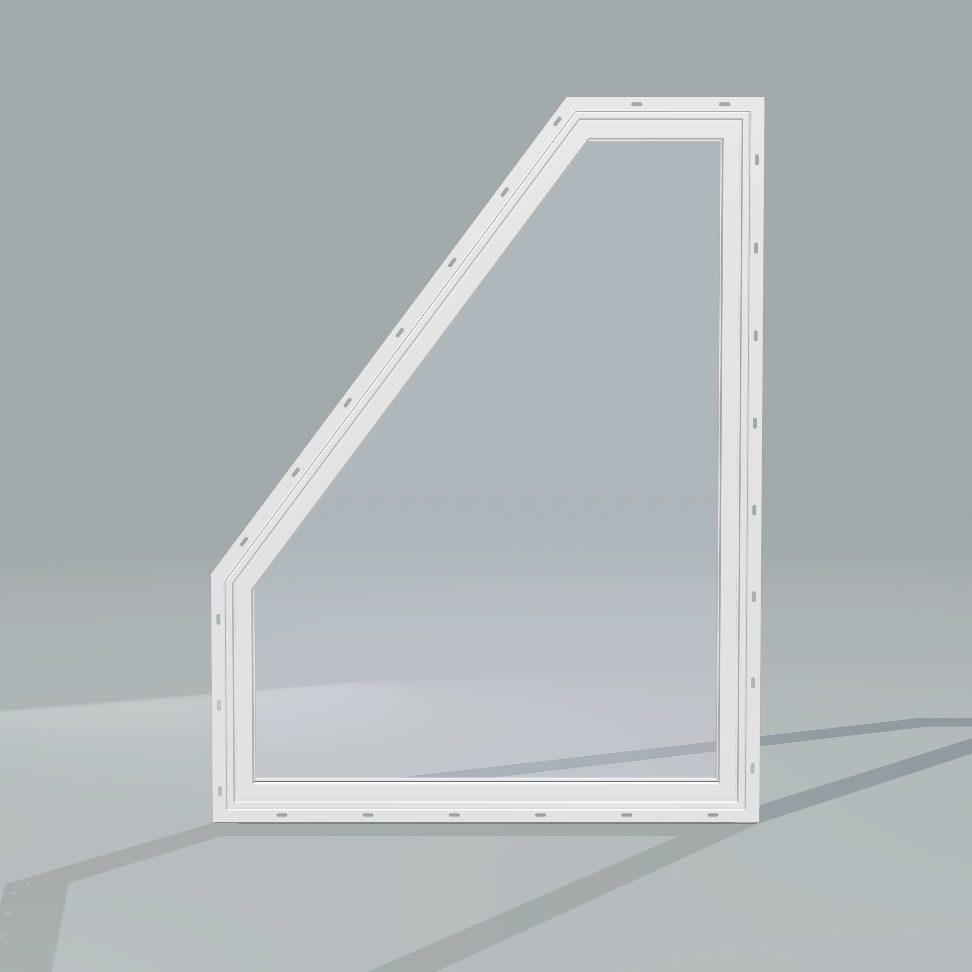 Straight exterior view of the 36 × 48 inch polygon (left), white exterior / white interior, with nailing flange