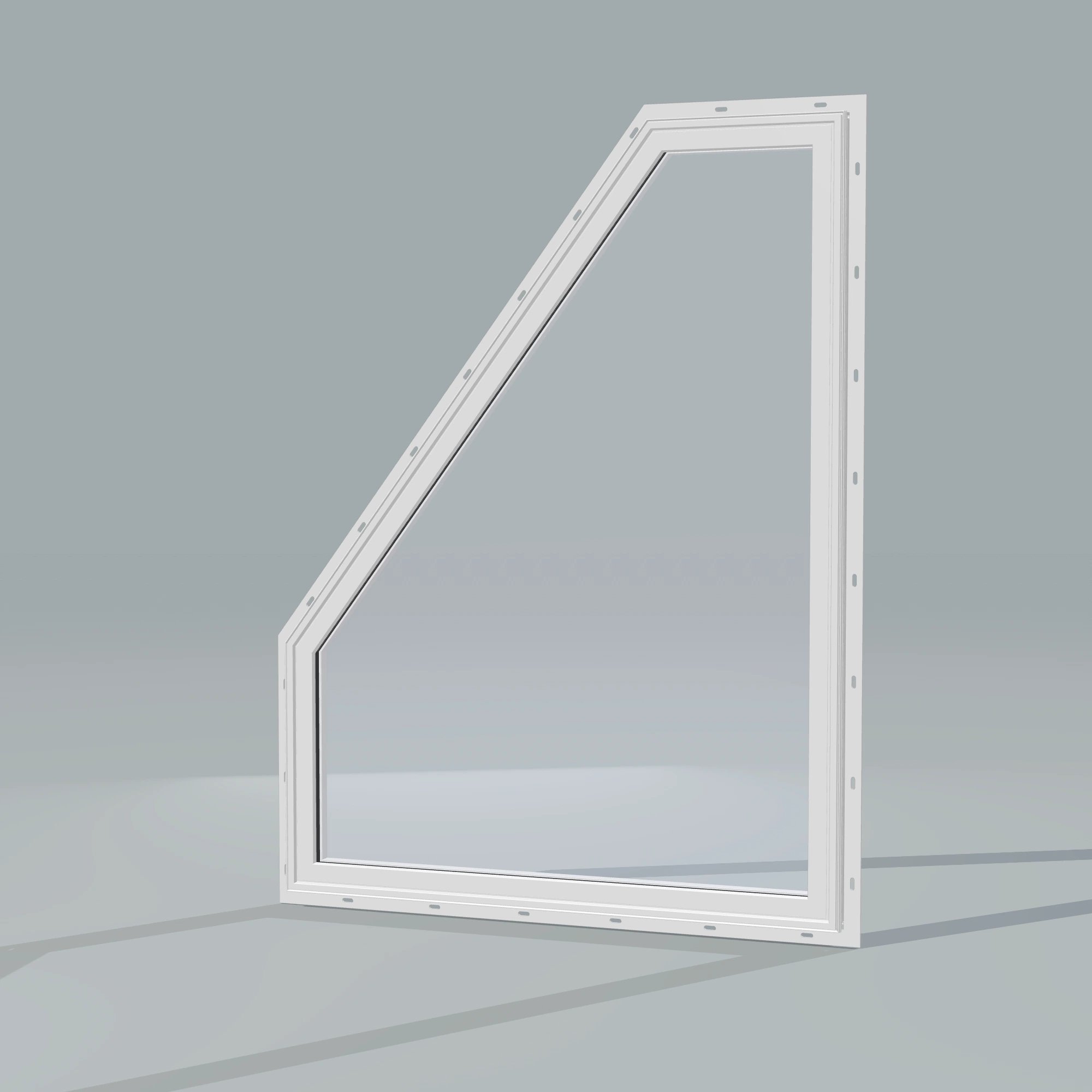 Opposite exterior angle of the 36 × 48 inch polygon (left), white exterior / white interior, with nailing flange