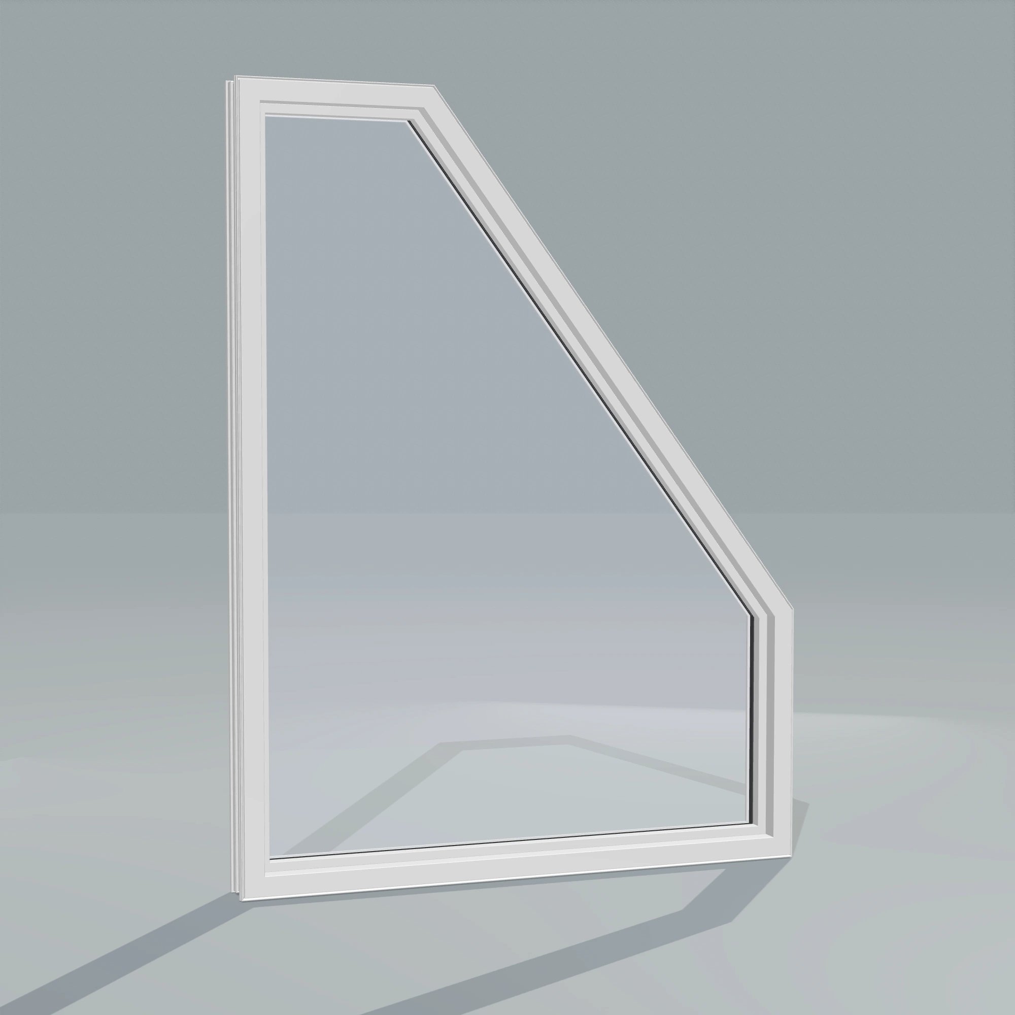Angled interior view of the 36 × 48 inch polygon (left), white exterior / white interior, without nailing flange