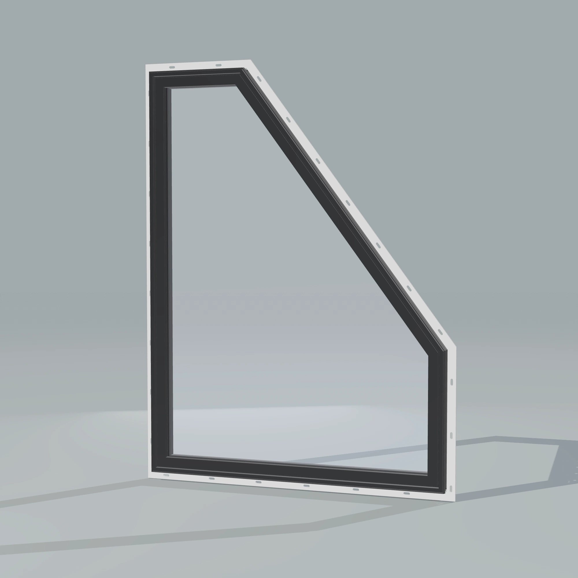 Opposite exterior angle of the 36 × 48 inch polygon (right), black exterior / black interior, with nailing flange