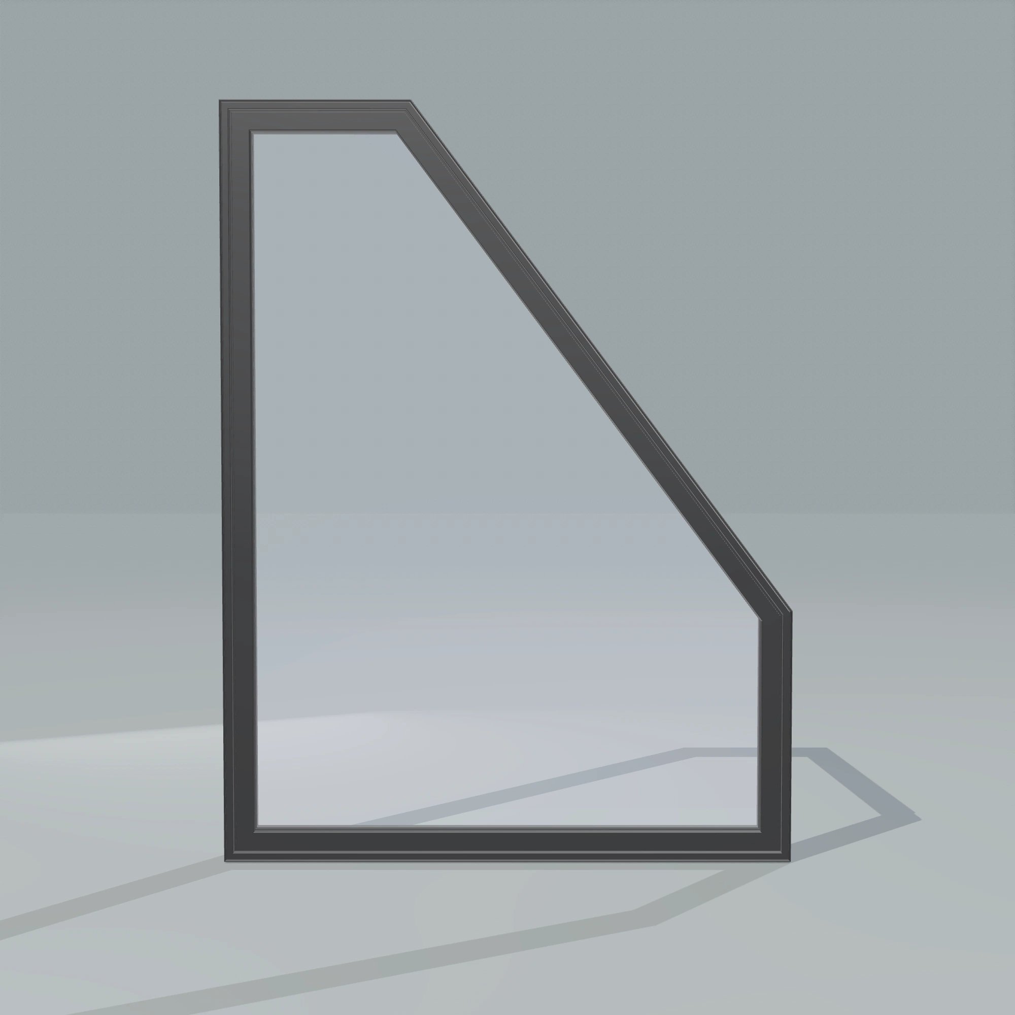 Straight exterior view of the 36 × 48 inch polygon (right), black exterior / black interior, without nailing flange