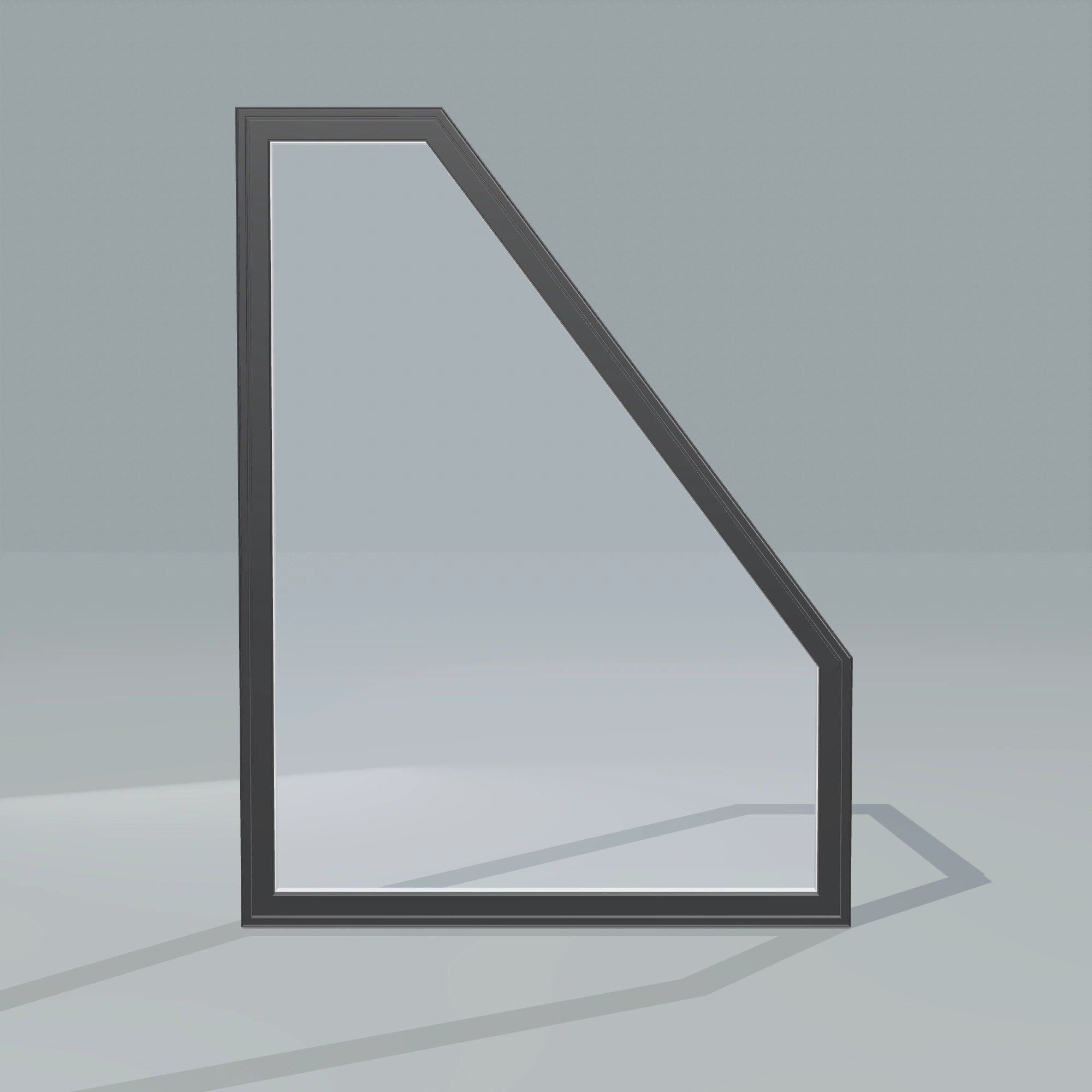 Straight exterior view of the 36 × 48 inch polygon (right), black exterior / white interior, without nailing flange