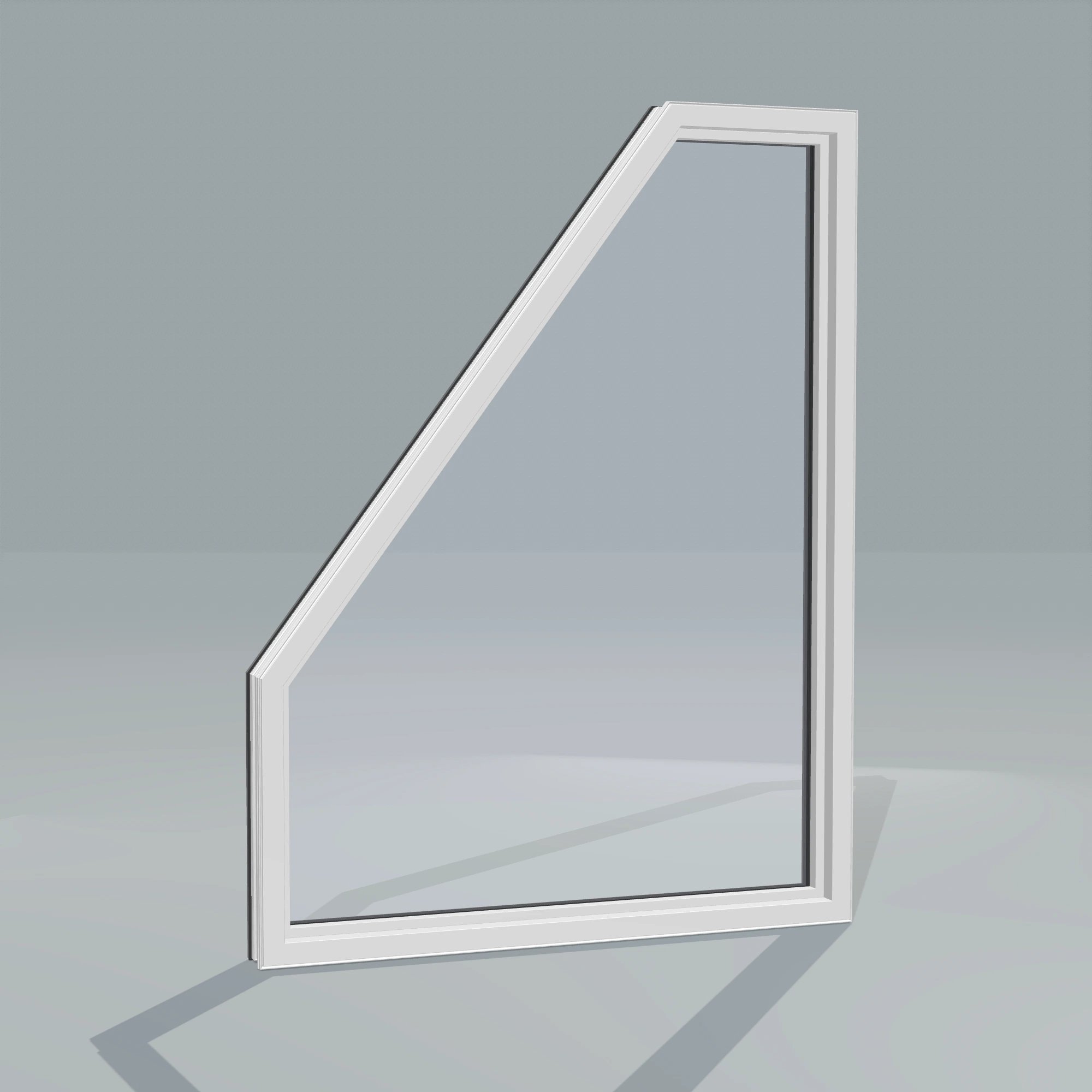Angled interior view of the 36 × 48 inch polygon (right), black exterior / white interior, without nailing flange