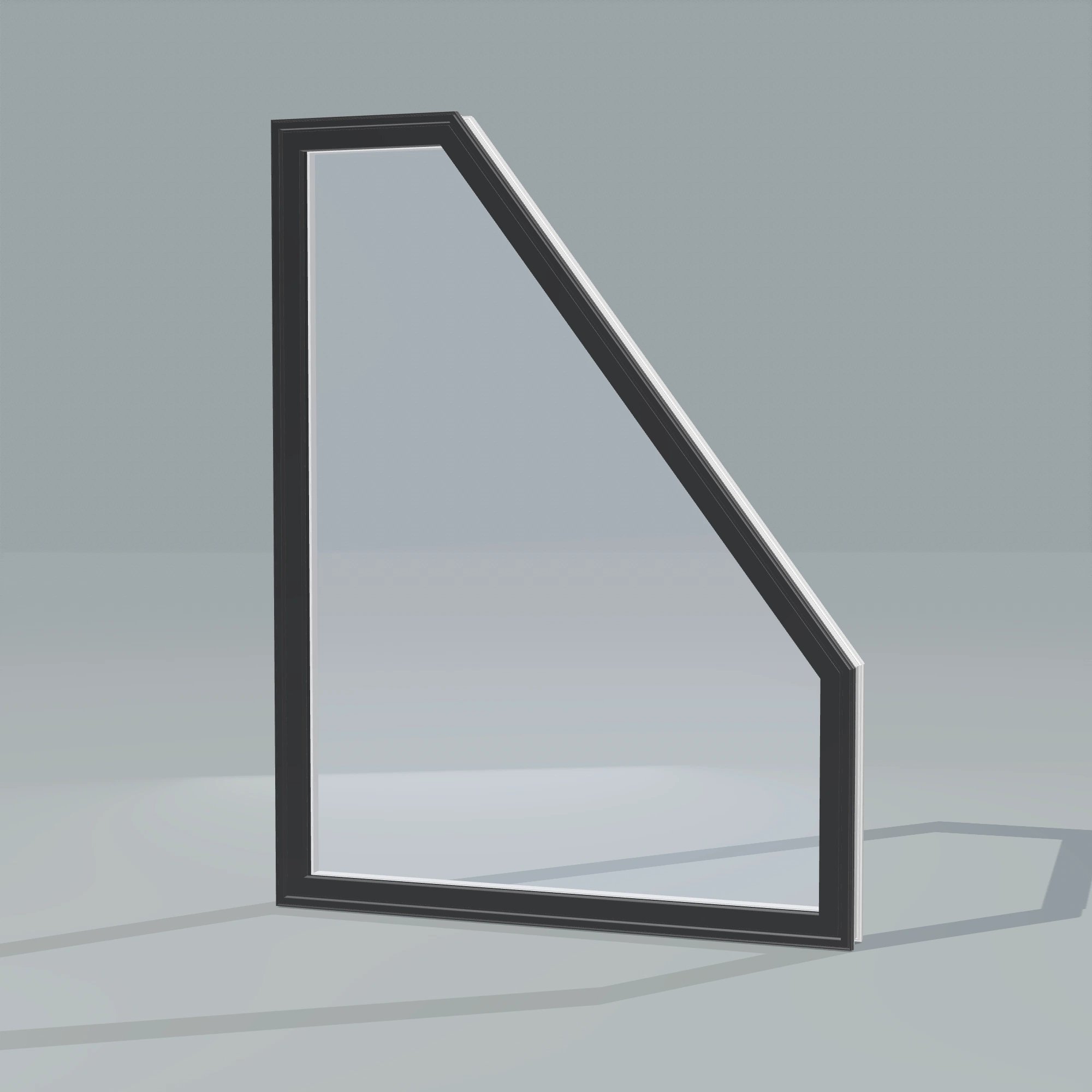 Opposite exterior angle of the 36 × 48 inch polygon (right), black exterior / white interior, without nailing flange