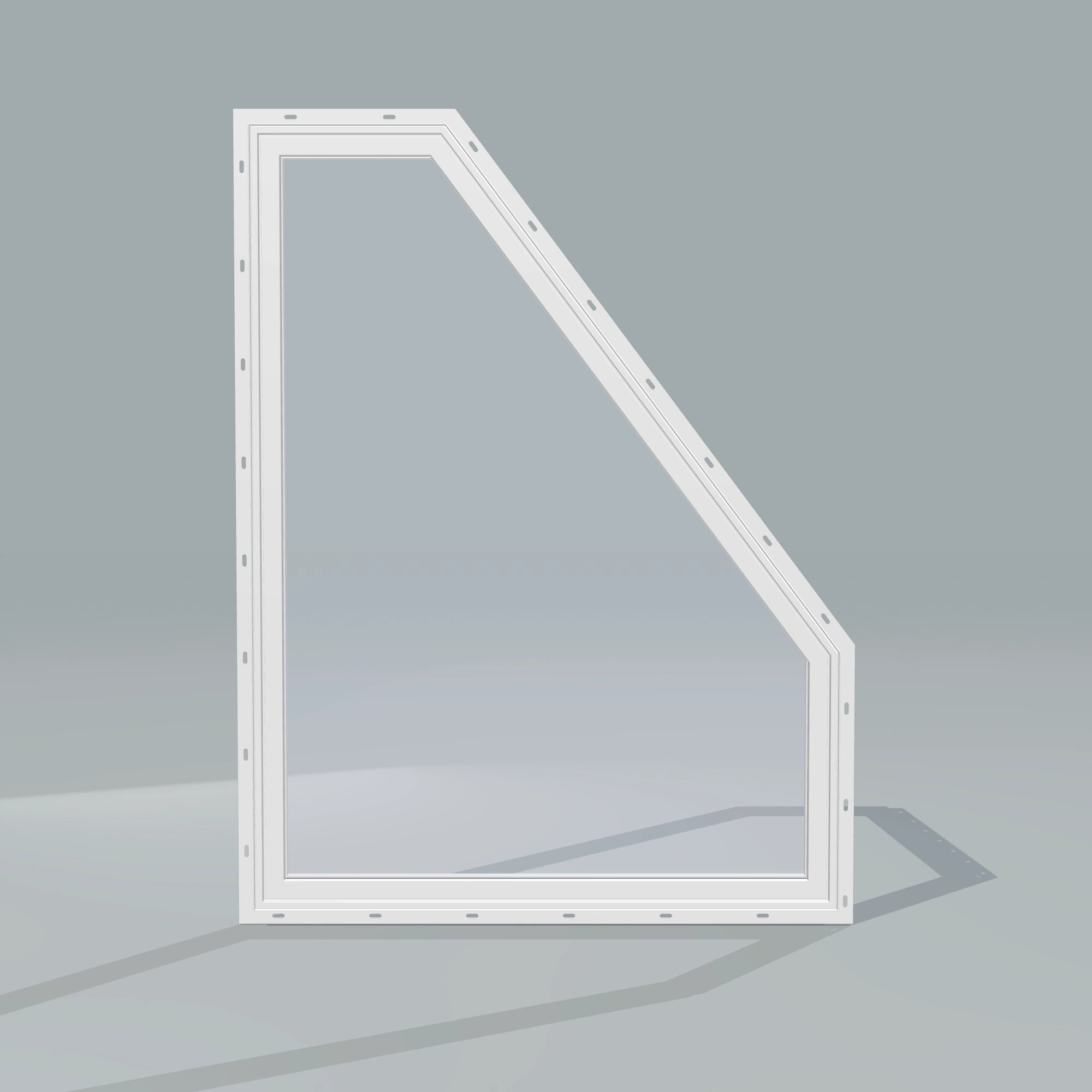 Straight exterior view of the 36 × 48 inch polygon (right), white exterior / white interior, with nailing flange