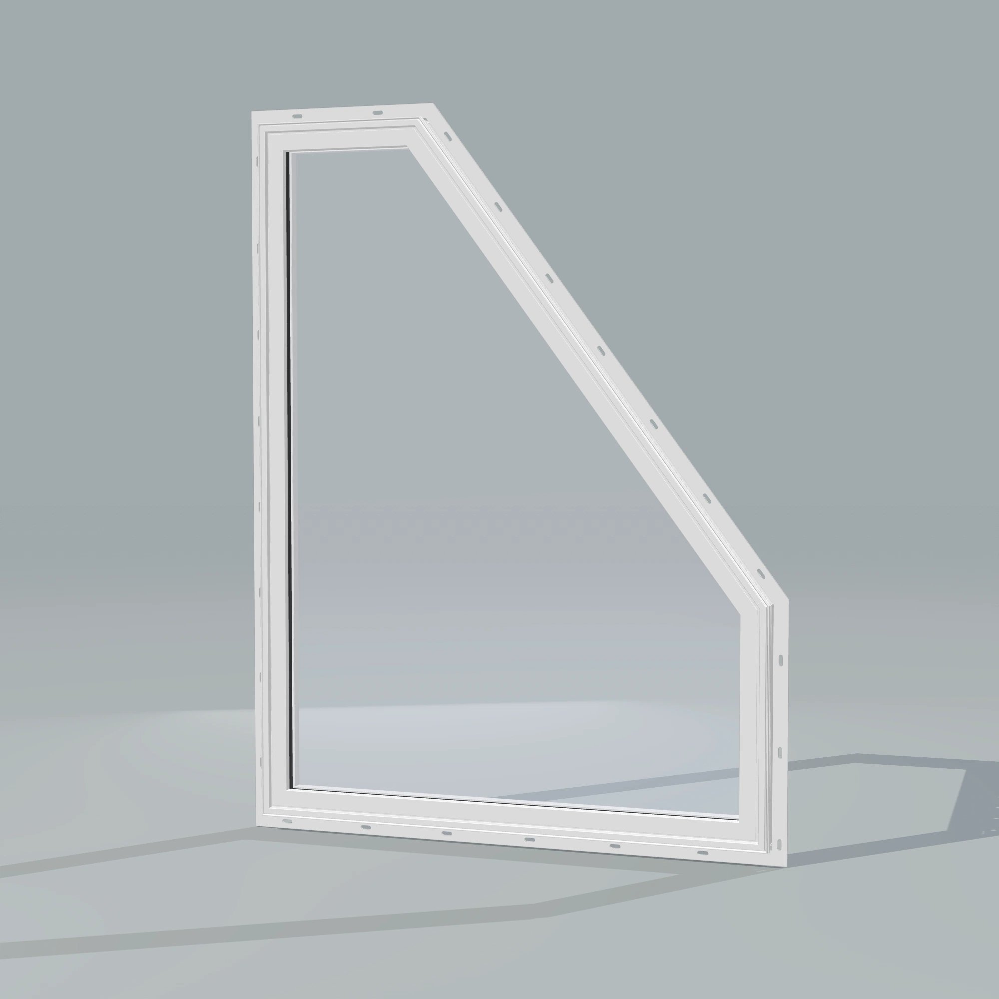 Opposite exterior angle of the 36 × 48 inch polygon (right), white exterior / white interior, with nailing flange