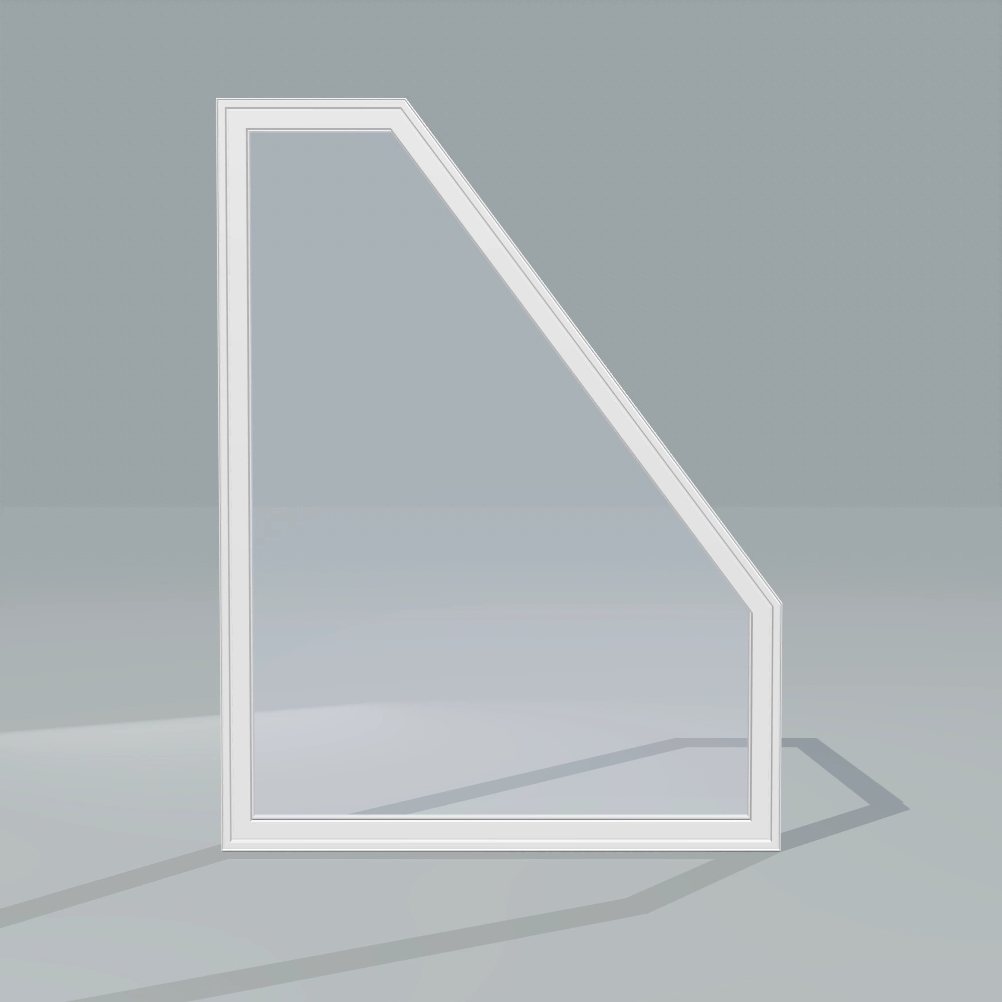 Straight exterior view of the 36 × 48 inch polygon (right), white exterior / white interior, without nailing flange