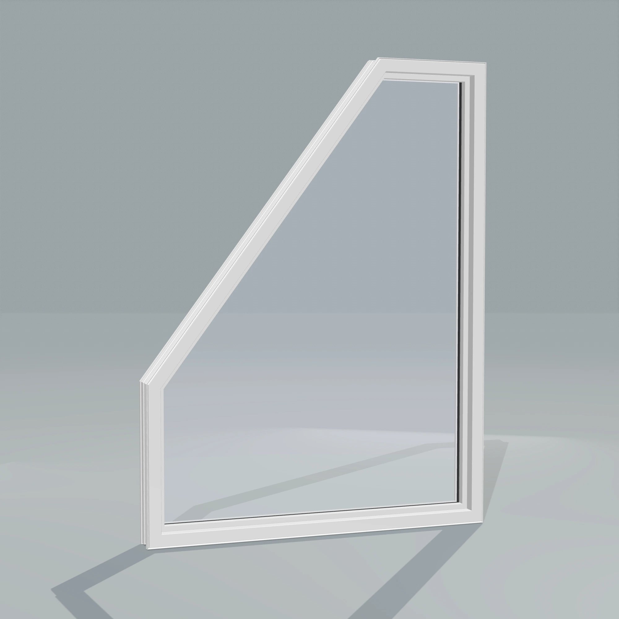 Angled interior view of the 36 × 48 inch polygon (right), white exterior / white interior, without nailing flange