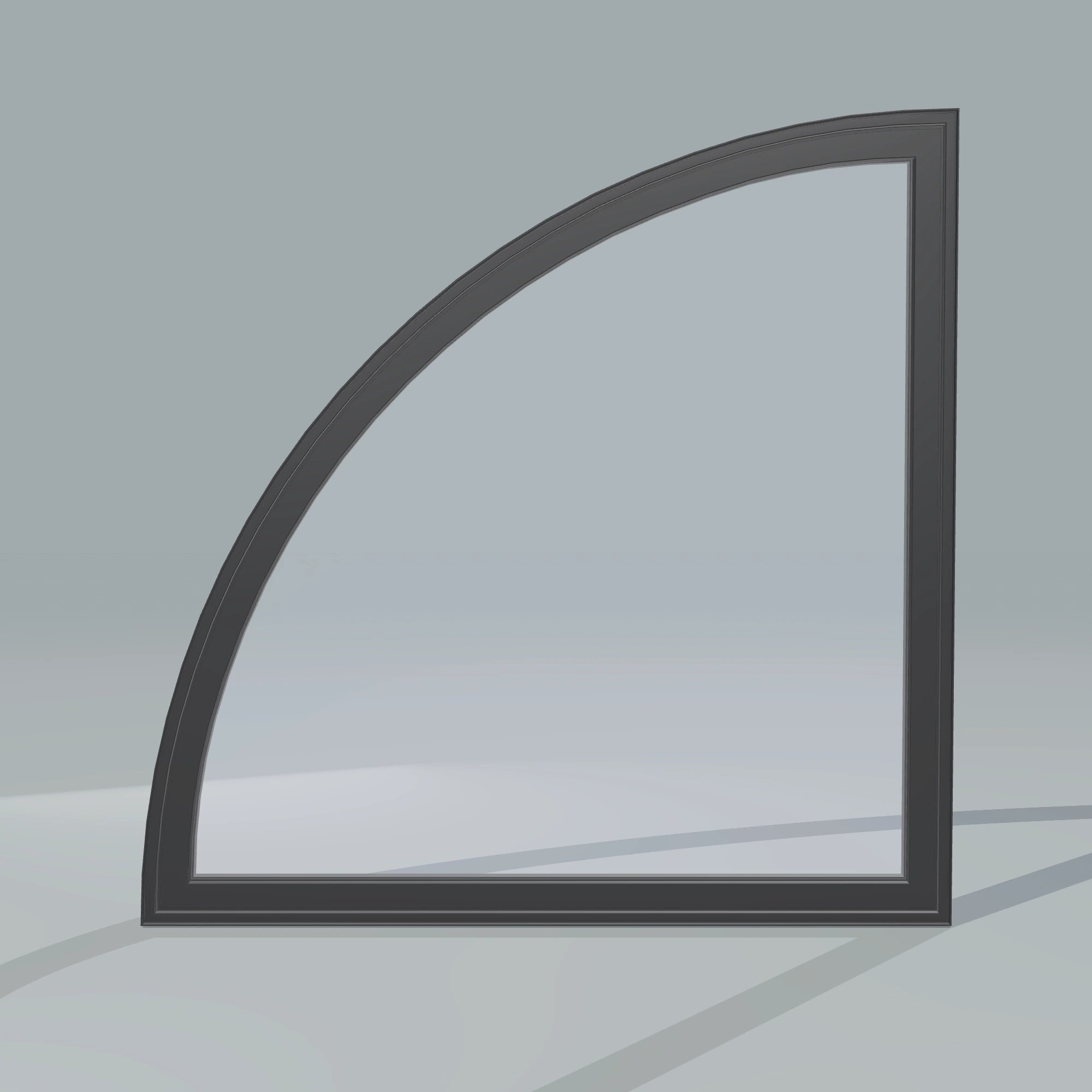 Straight exterior view of the 36 × 36 inch quarter round (left), black exterior / black interior, without nailing flange