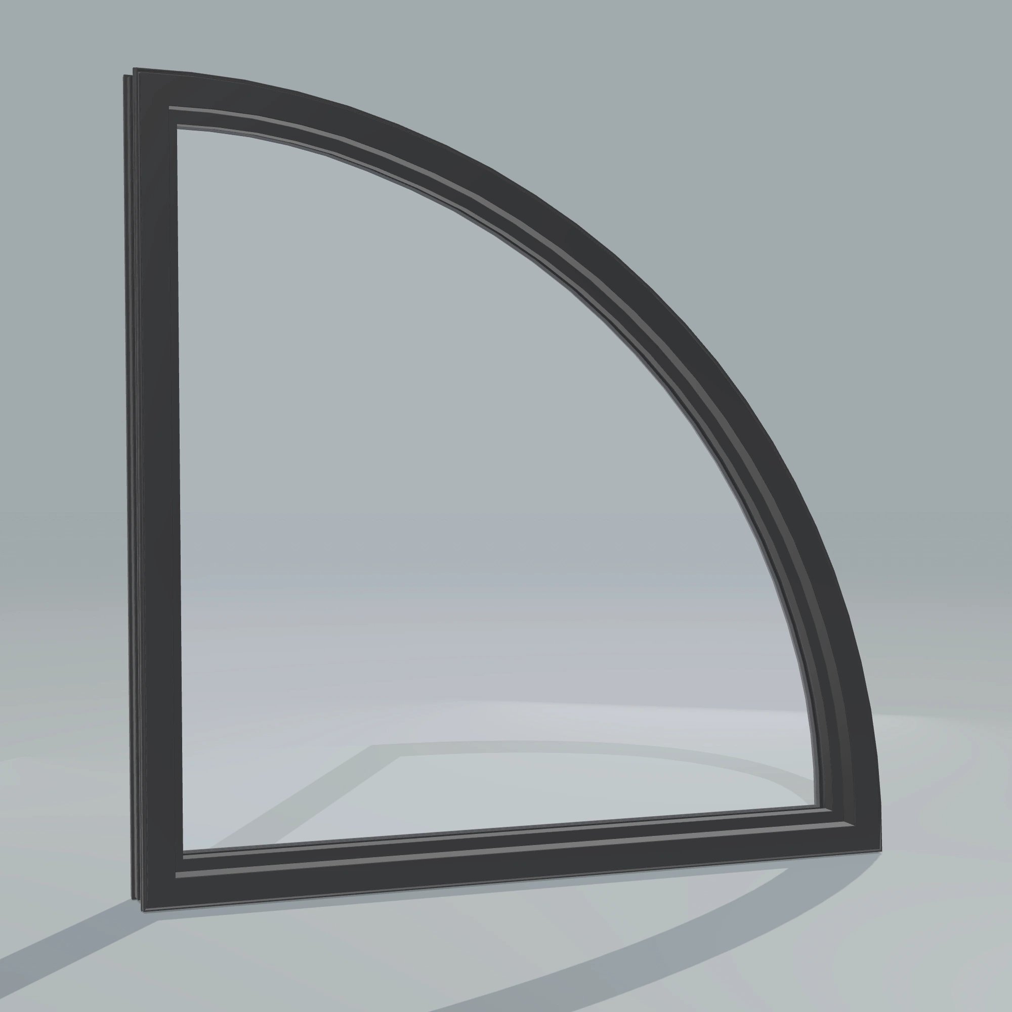 Angled interior view of the 36 × 36 inch quarter round (left), black exterior / black interior, without nailing flange