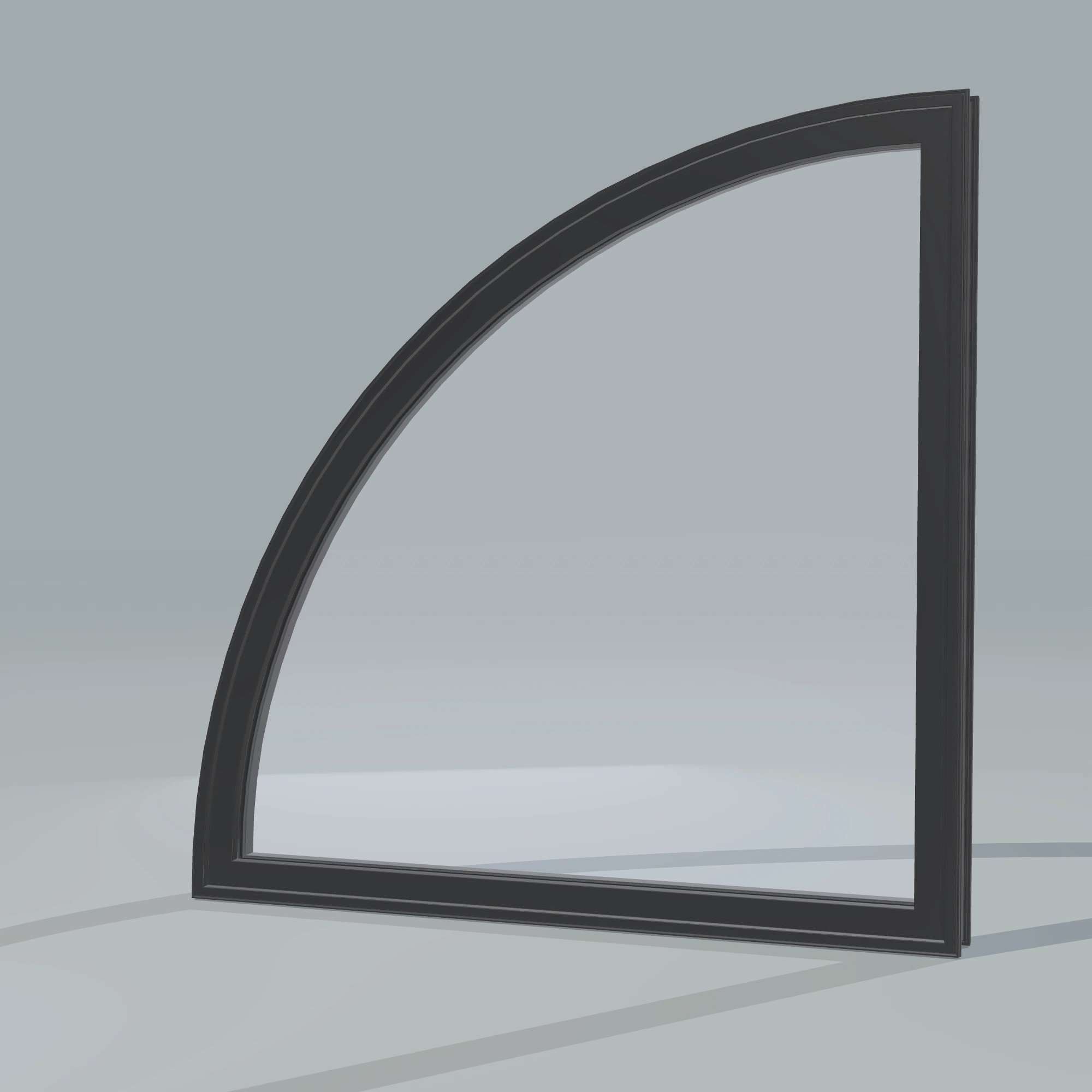 Opposite exterior angle of the 36 × 36 inch quarter round (left), black exterior / black interior, without nailing flange