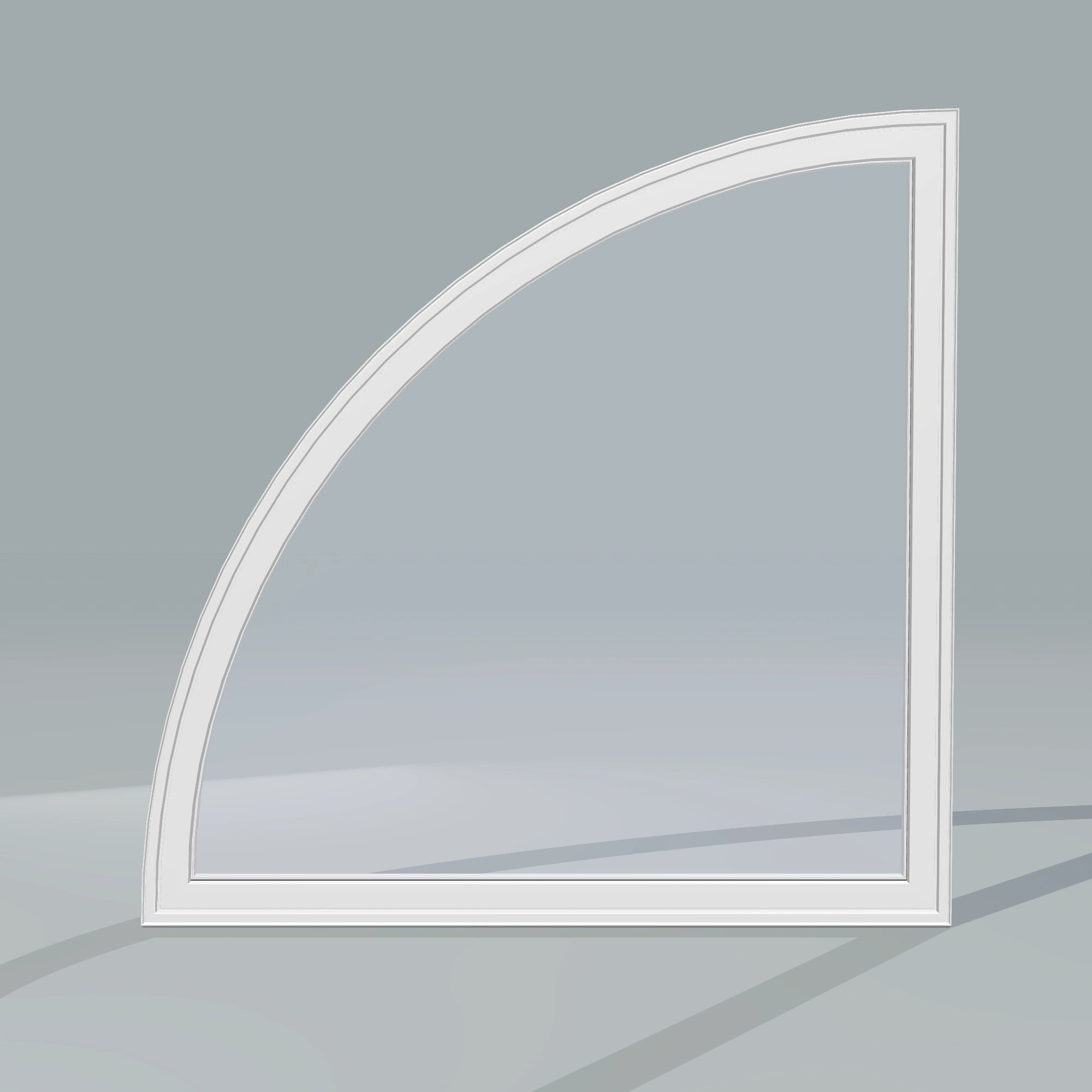 Straight exterior view of the 36 × 36 inch quarter round (left), white exterior / white interior, without nailing flange