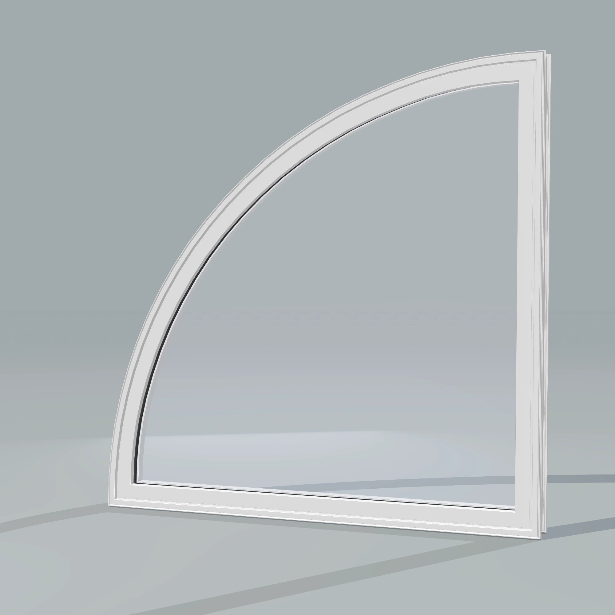 Opposite exterior angle of the 36 × 36 inch quarter round (left), white exterior / white interior, without nailing flange