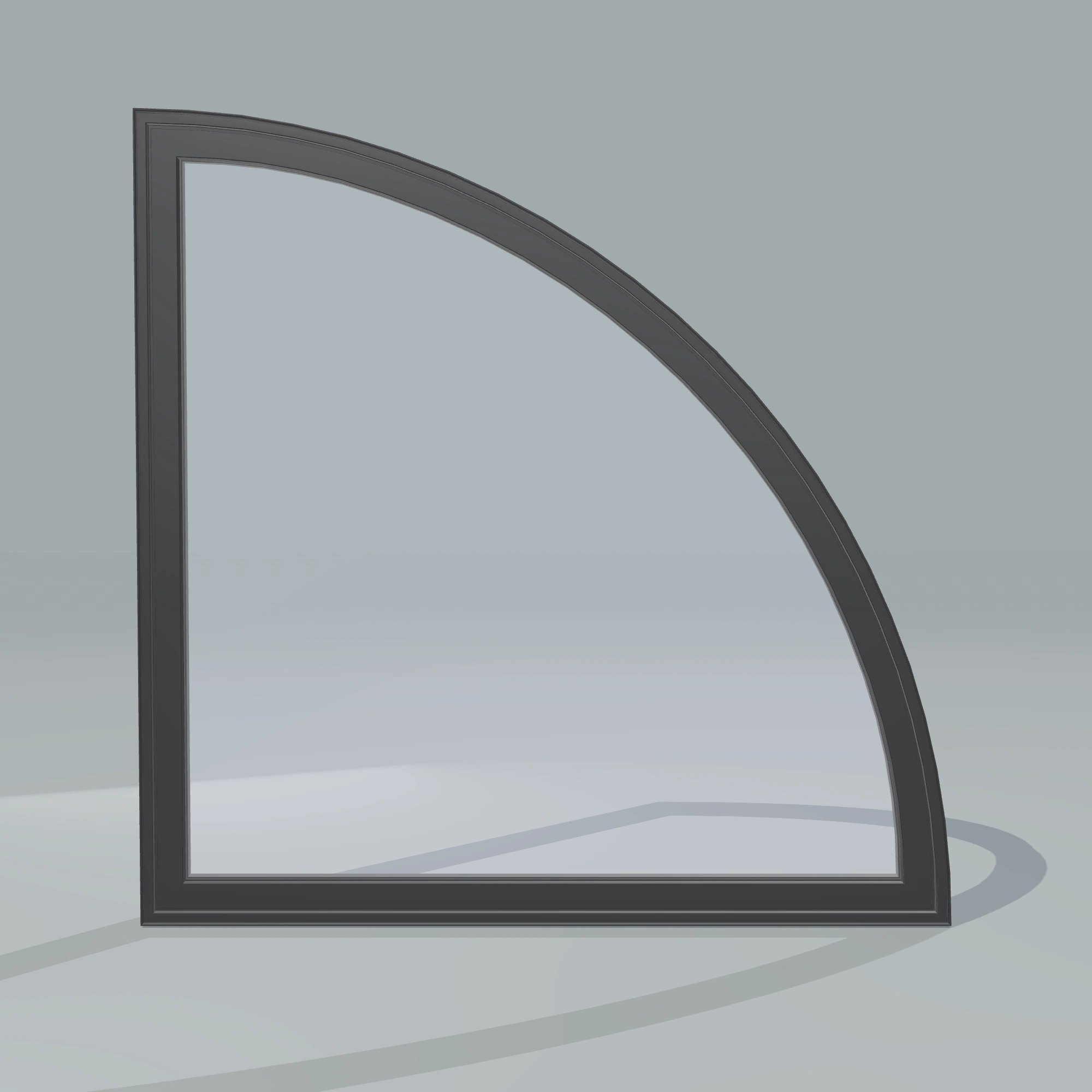Straight exterior view of the 36 × 36 inch quarter round (right), black exterior / black interior, without nailing flange