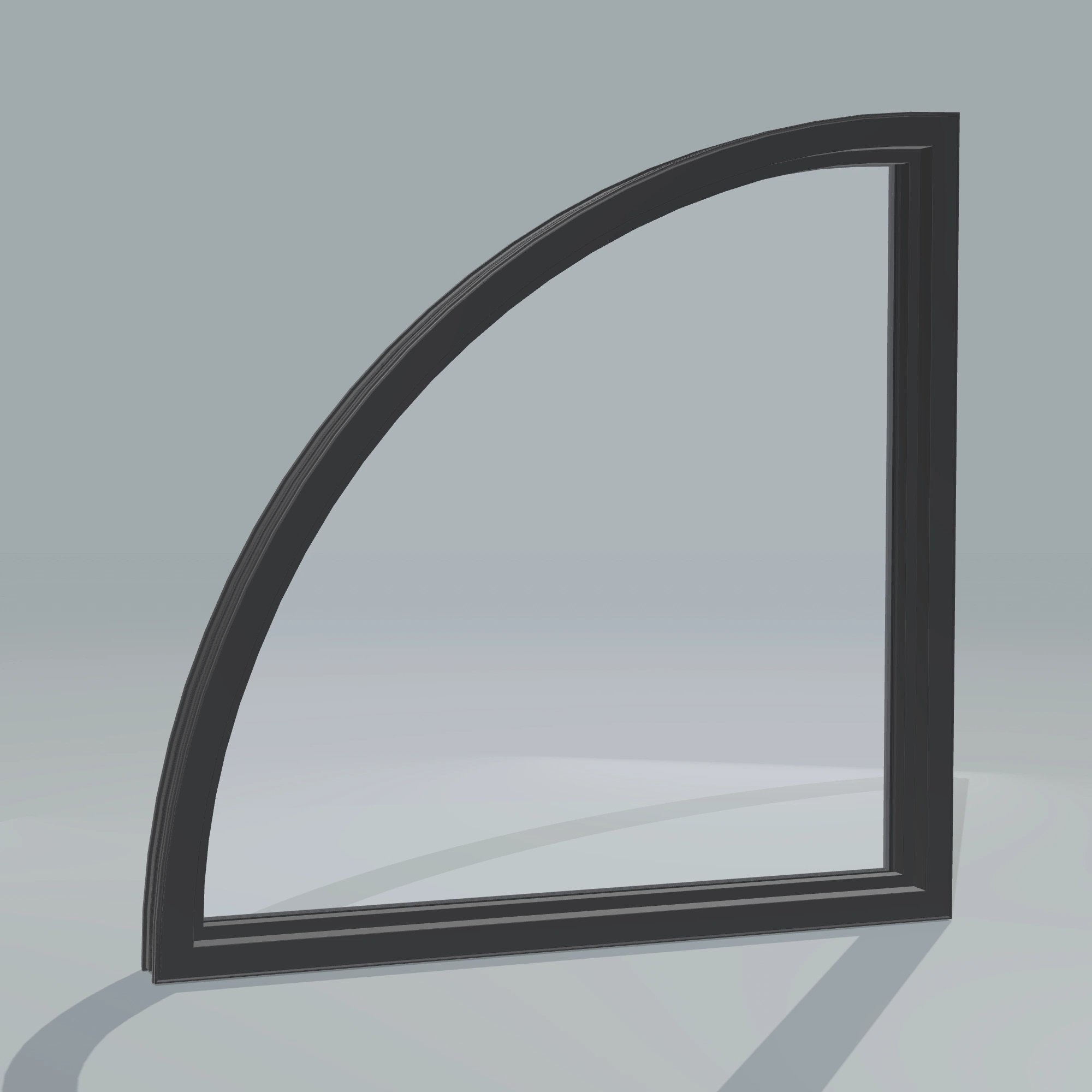 Angled interior view of the 36 × 36 inch quarter round (right), black exterior / black interior, without nailing flange