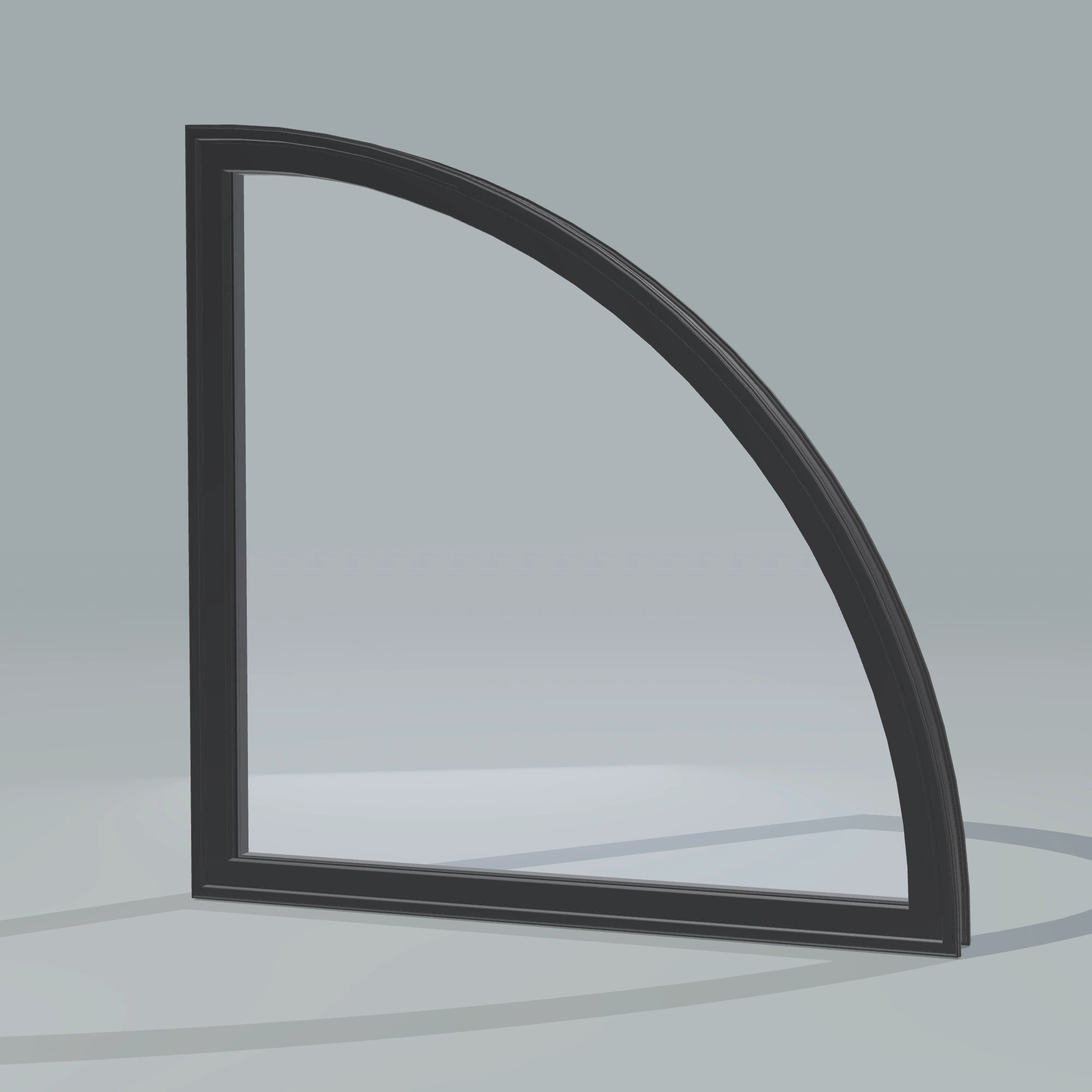 Opposite exterior angle of the 36 × 36 inch quarter round (right), black exterior / black interior, without nailing flange