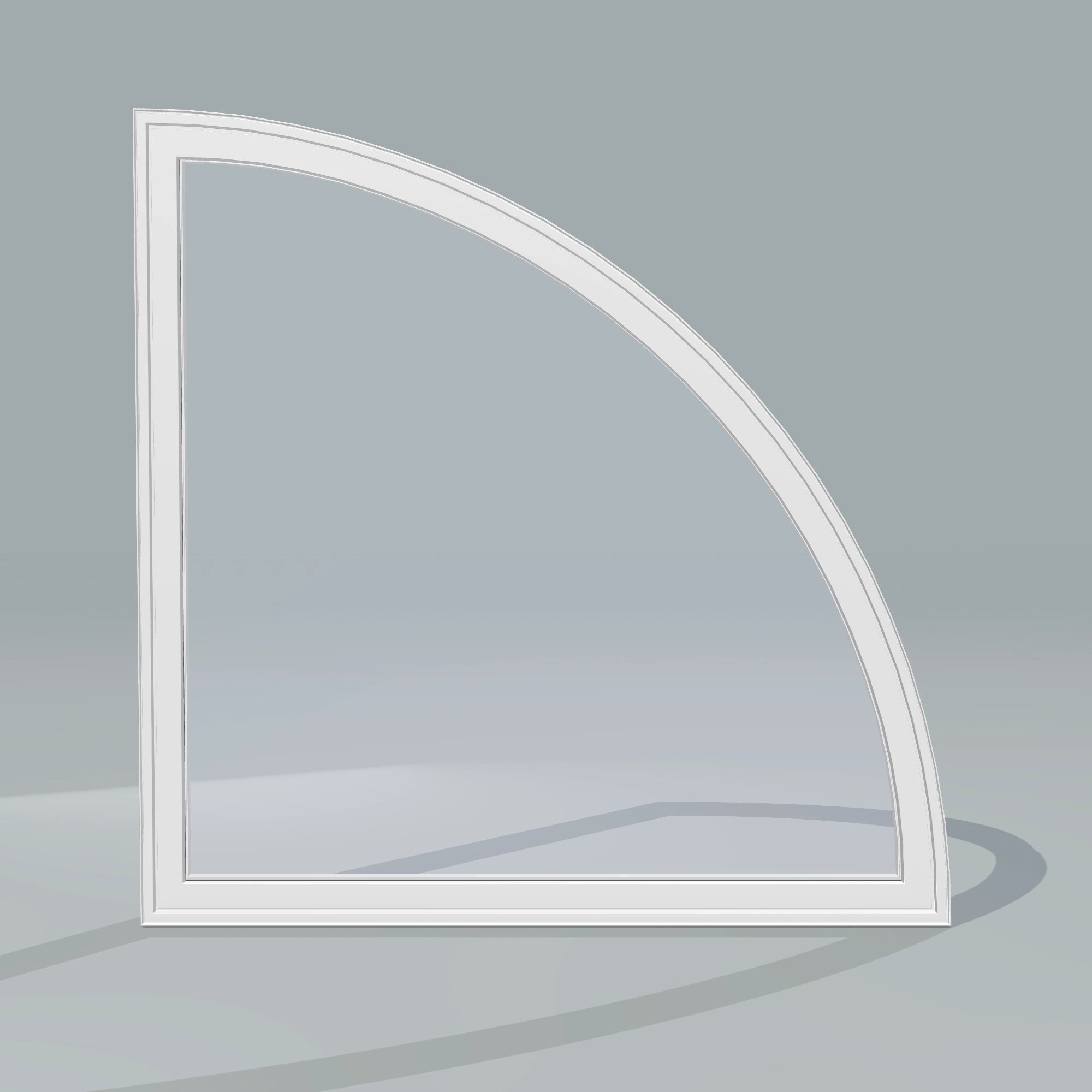 Straight exterior view of the 36 × 36 inch quarter round (right), white exterior / white interior, without nailing flange