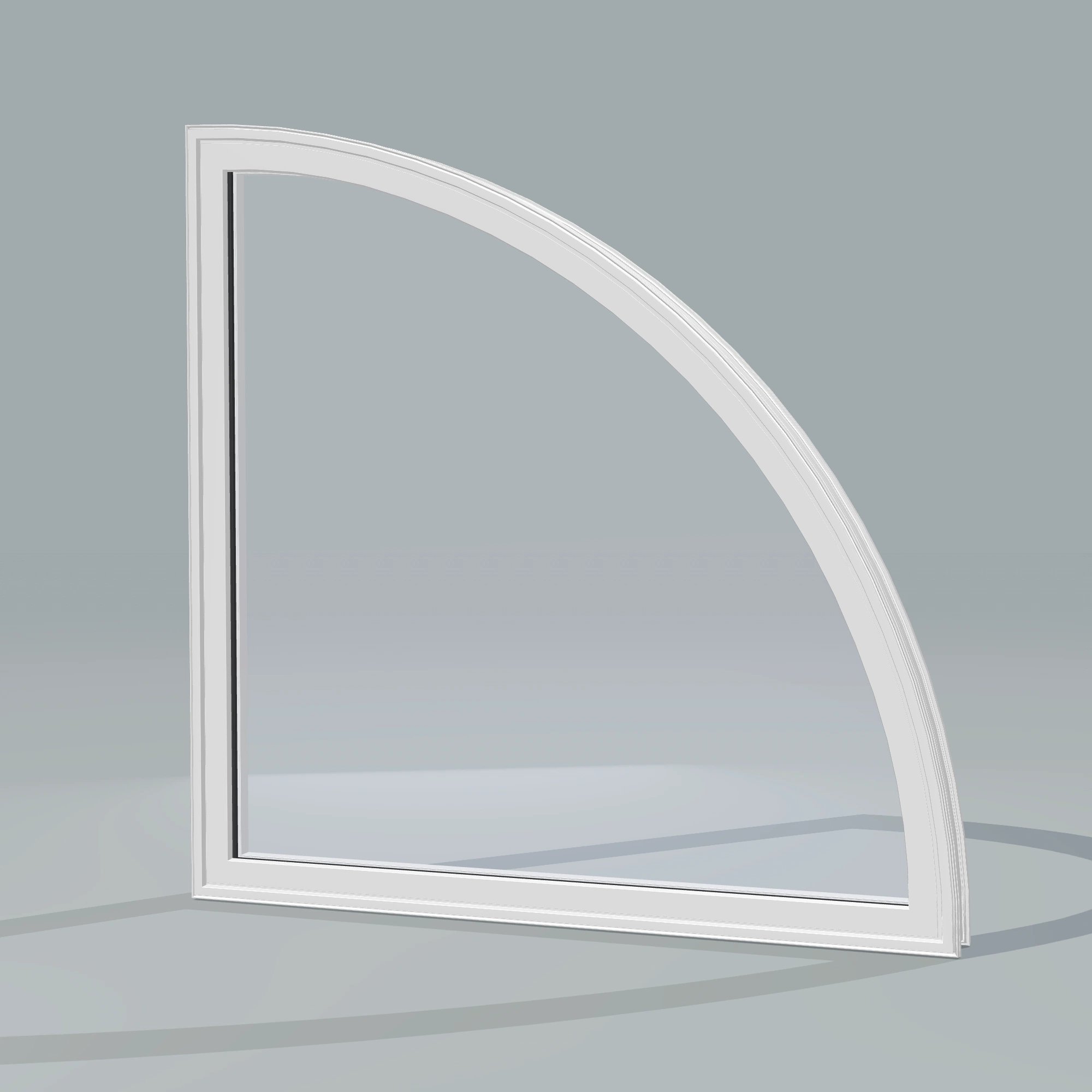 Opposite exterior angle of the 36 × 36 inch quarter round (right), white exterior / white interior, without nailing flange