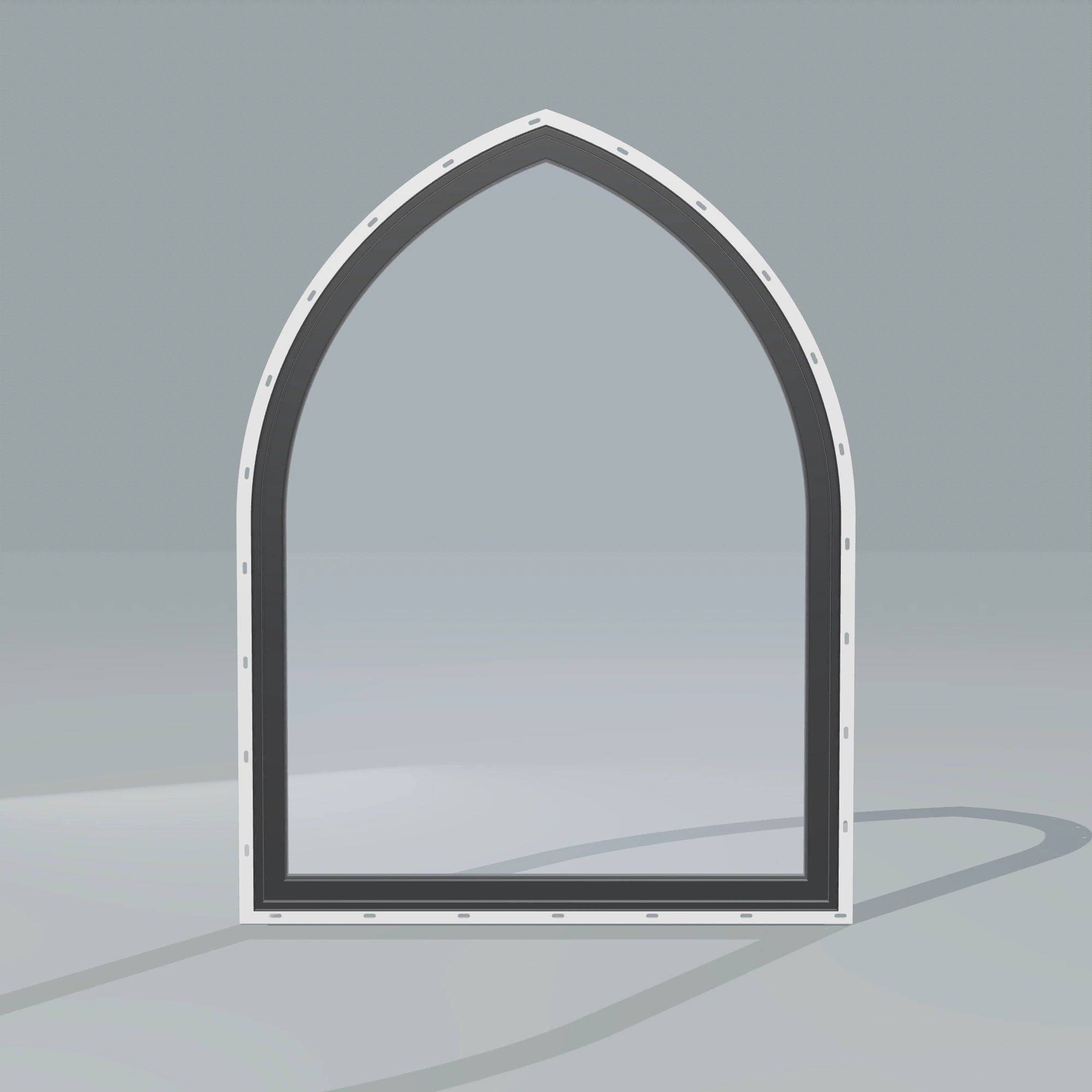 Straight exterior view of the 36 × 48 inch raised gothic, black exterior / black interior, with nailing flange