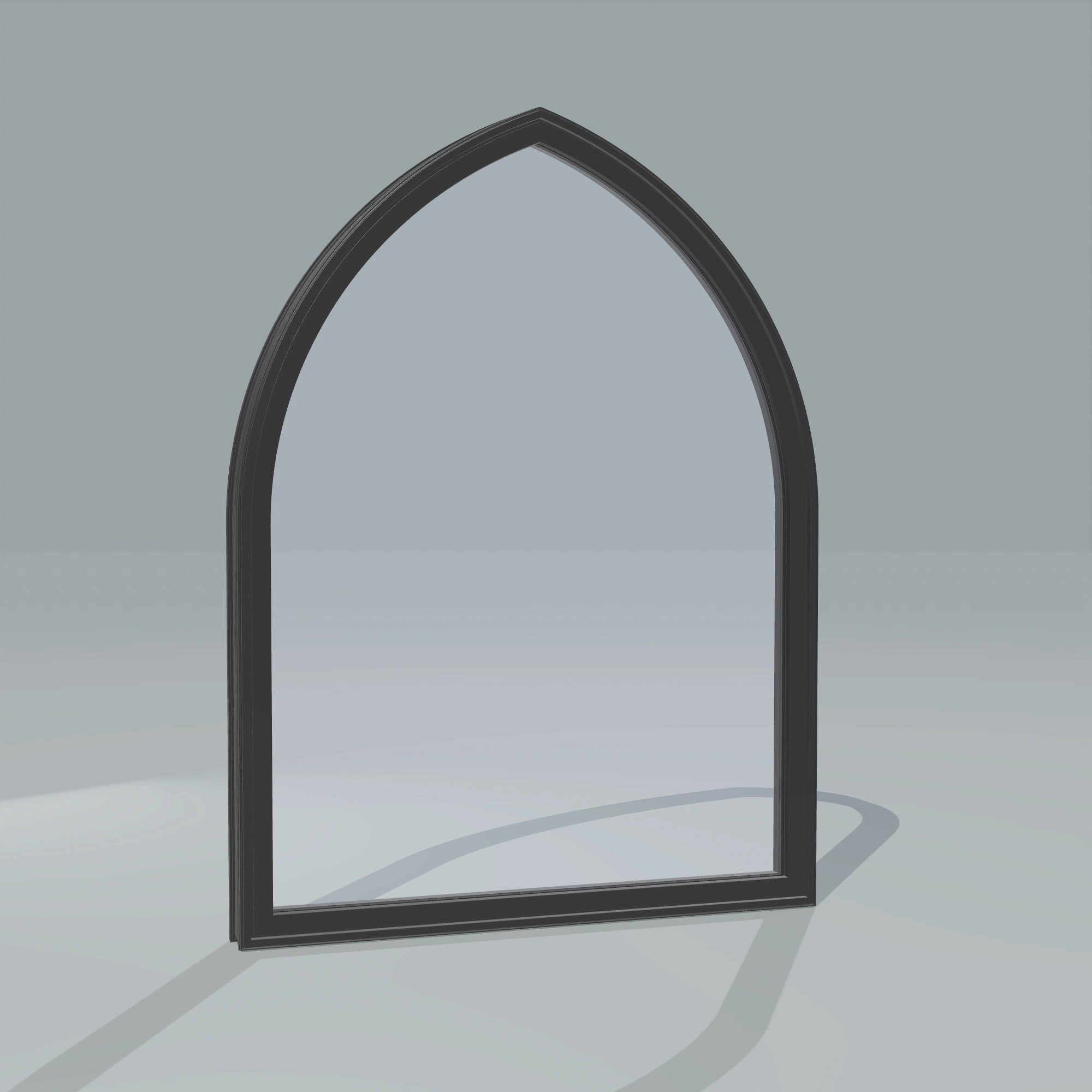 Angled exterior configurator view of the 36 × 48 inch raised gothic, black exterior / black interior, without nailing flange