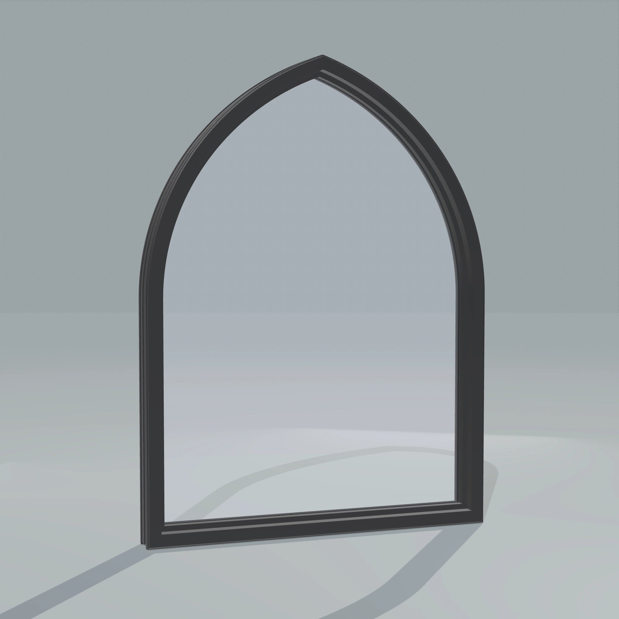 Angled interior view of the 36 × 48 inch raised gothic, black exterior / black interior, without nailing flange