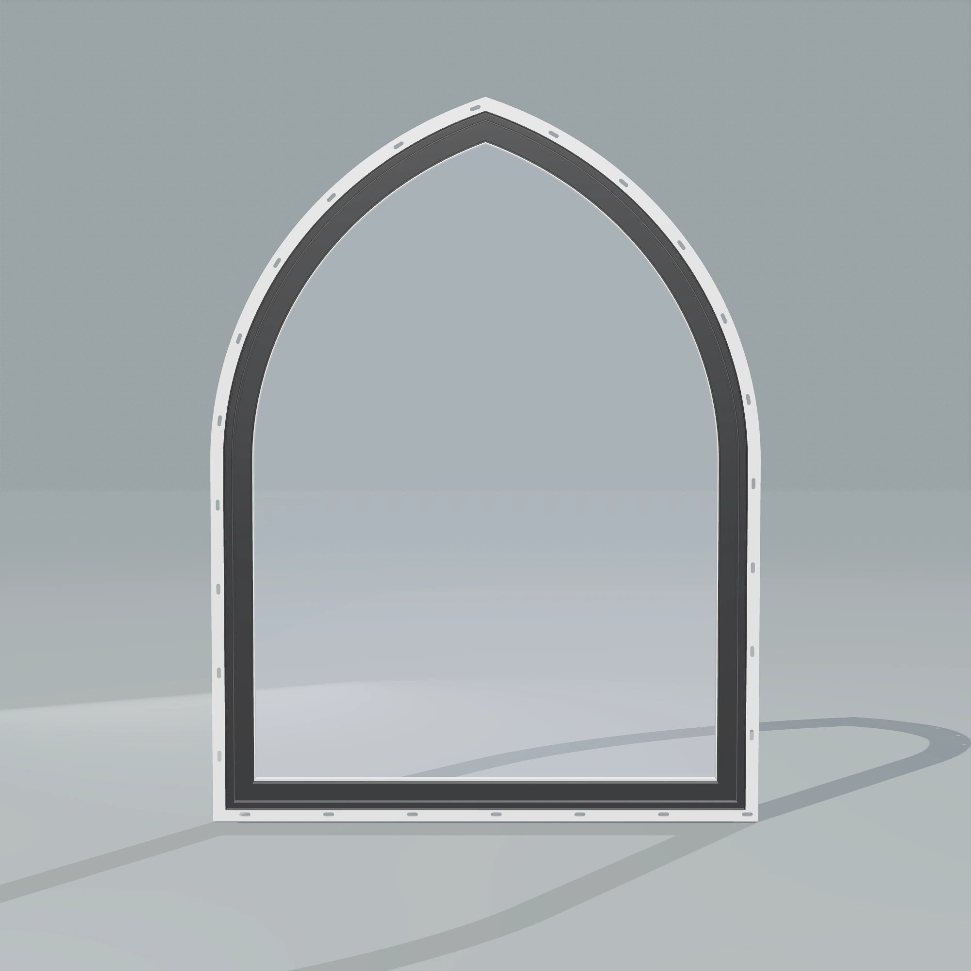 Straight exterior view of the 36 × 48 inch raised gothic, black exterior / white interior, with nailing flange