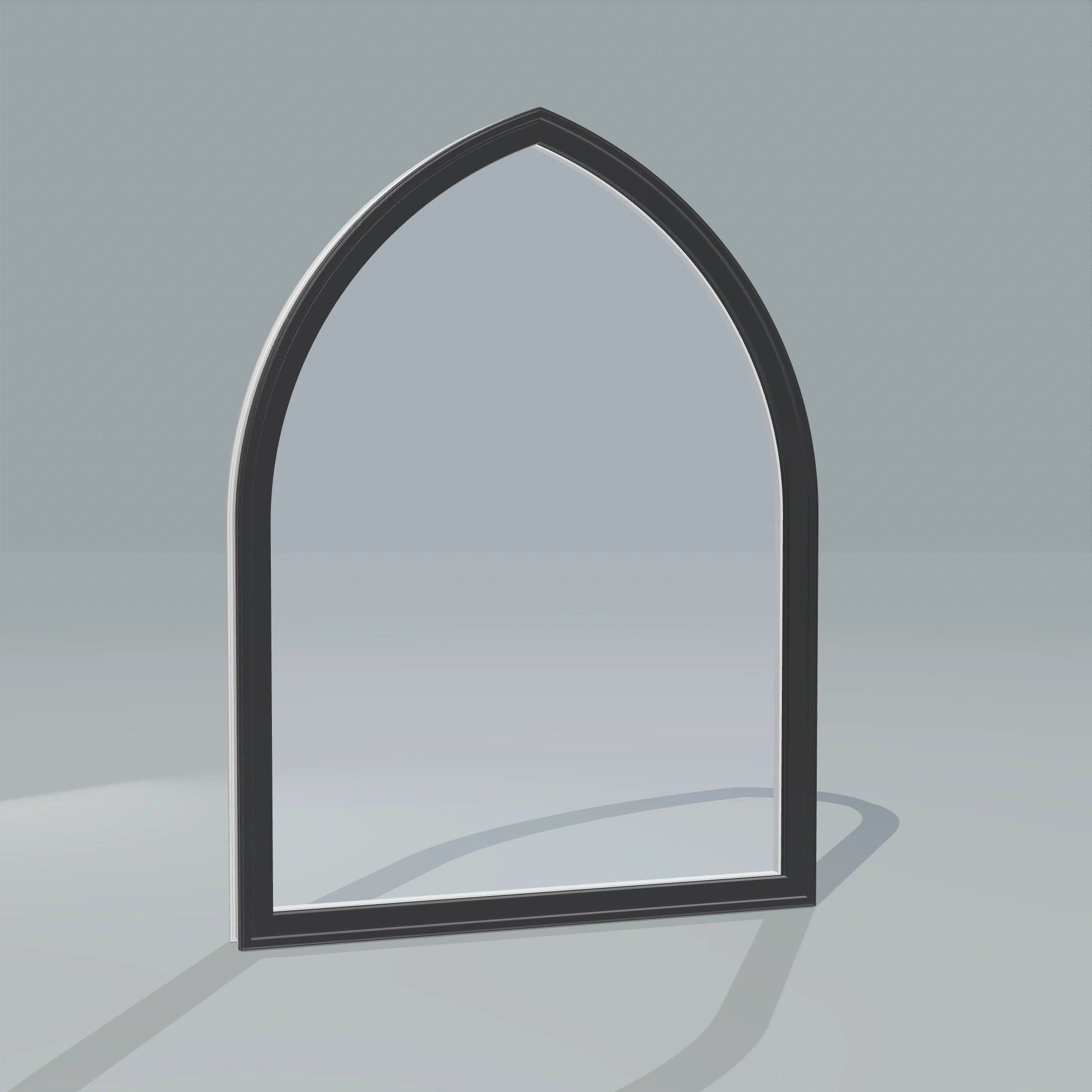 Angled exterior configurator view of the 36 × 48 inch raised gothic, black exterior / white interior, without nailing flange