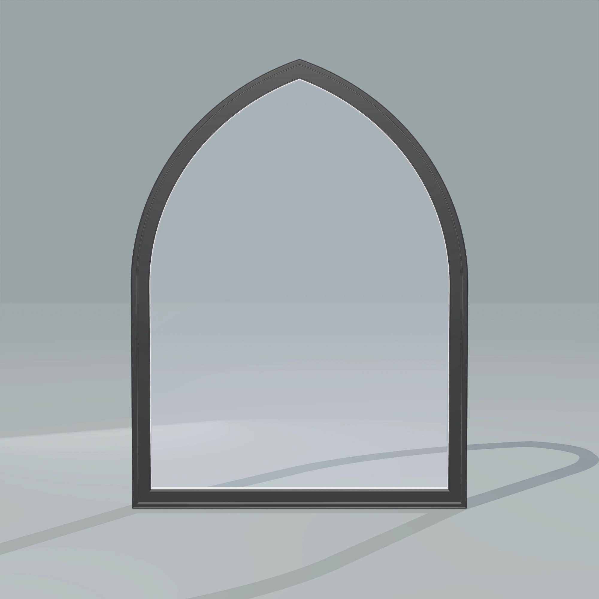 Straight exterior view of the 36 × 48 inch raised gothic, black exterior / white interior, without nailing flange