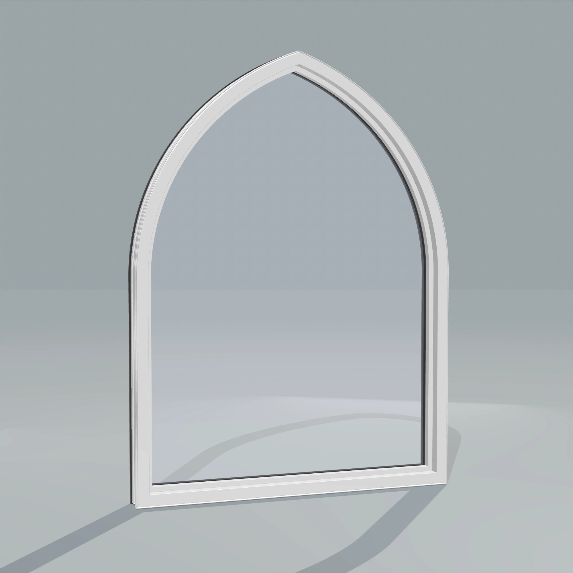 Angled interior view of the 36 × 48 inch raised gothic, black exterior / white interior, without nailing flange