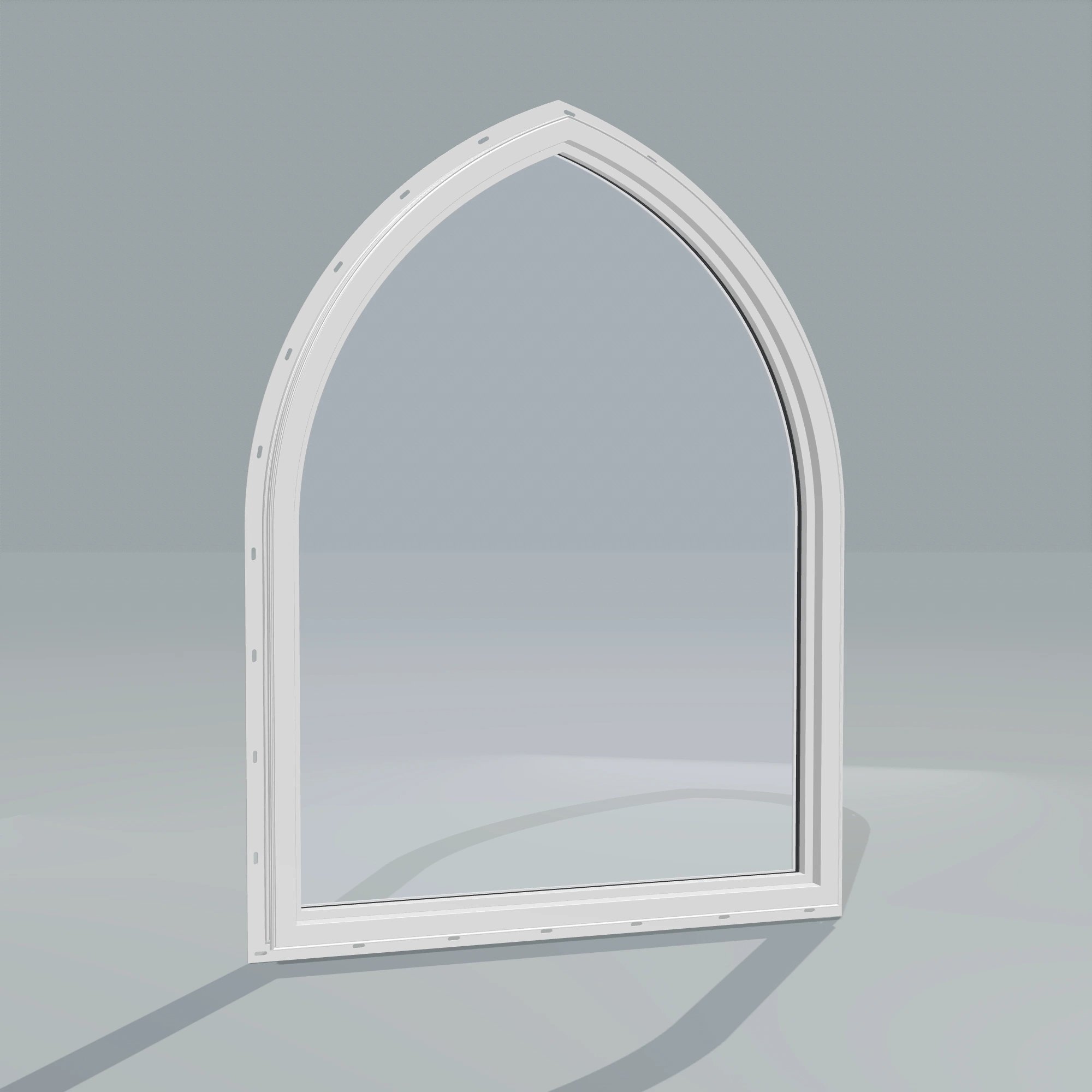 Angled interior view of the 36 × 48 inch raised gothic, white exterior / white interior, with nailing flange