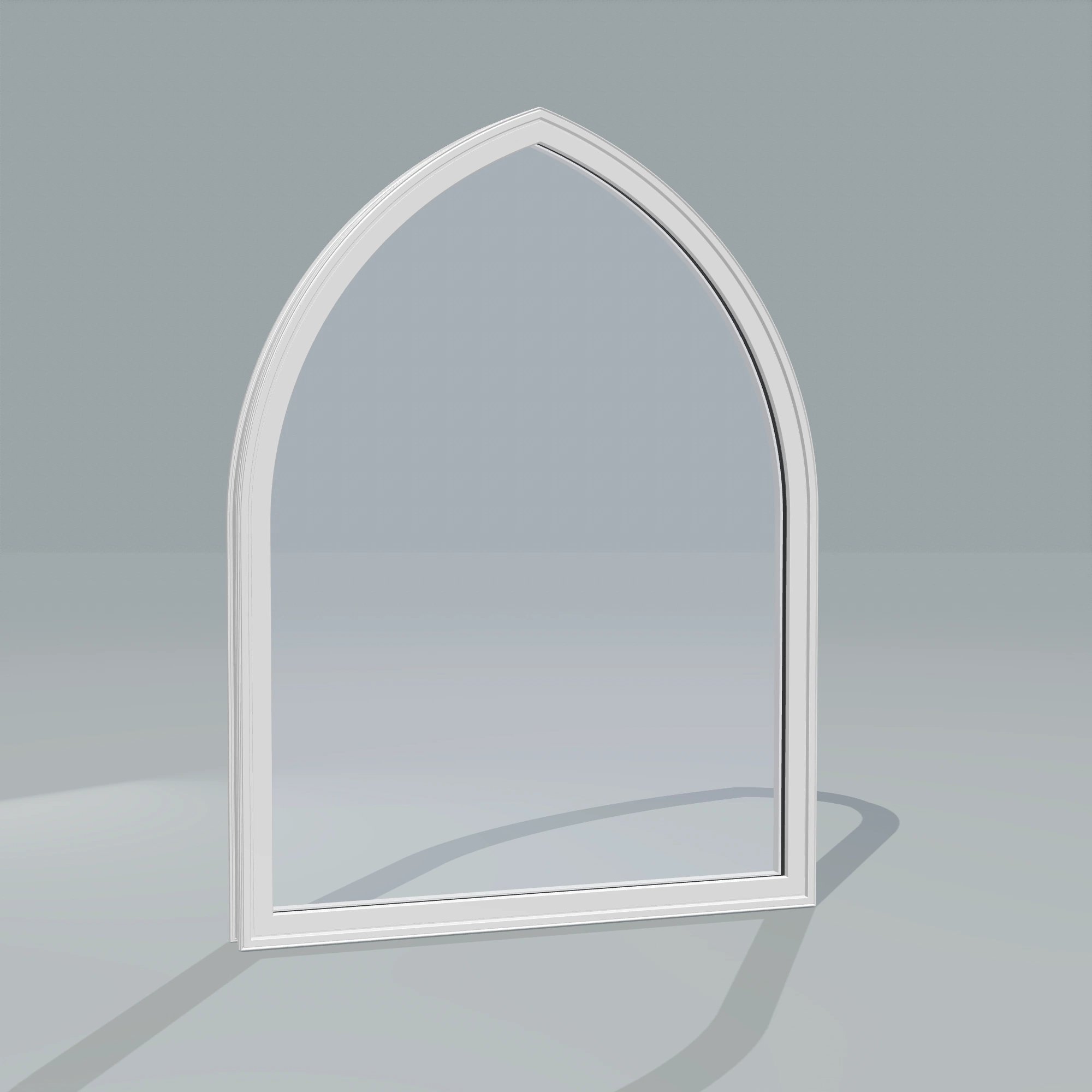 Angled exterior configurator view of the 36 × 48 inch raised gothic, white exterior / white interior, without nailing flange