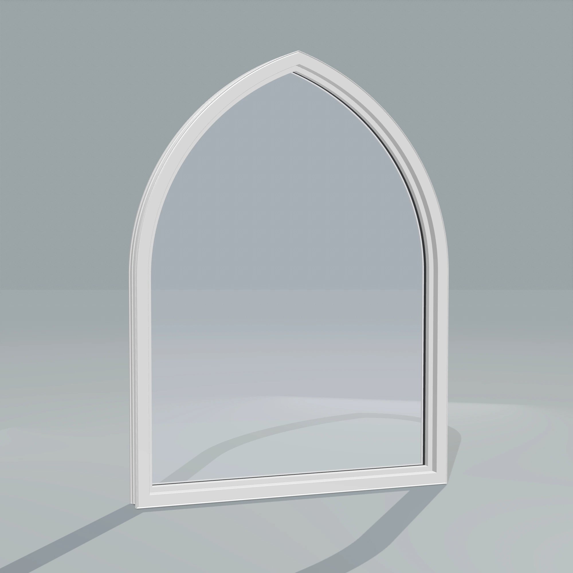 Angled interior view of the 36 × 48 inch raised gothic, white exterior / white interior, without nailing flange