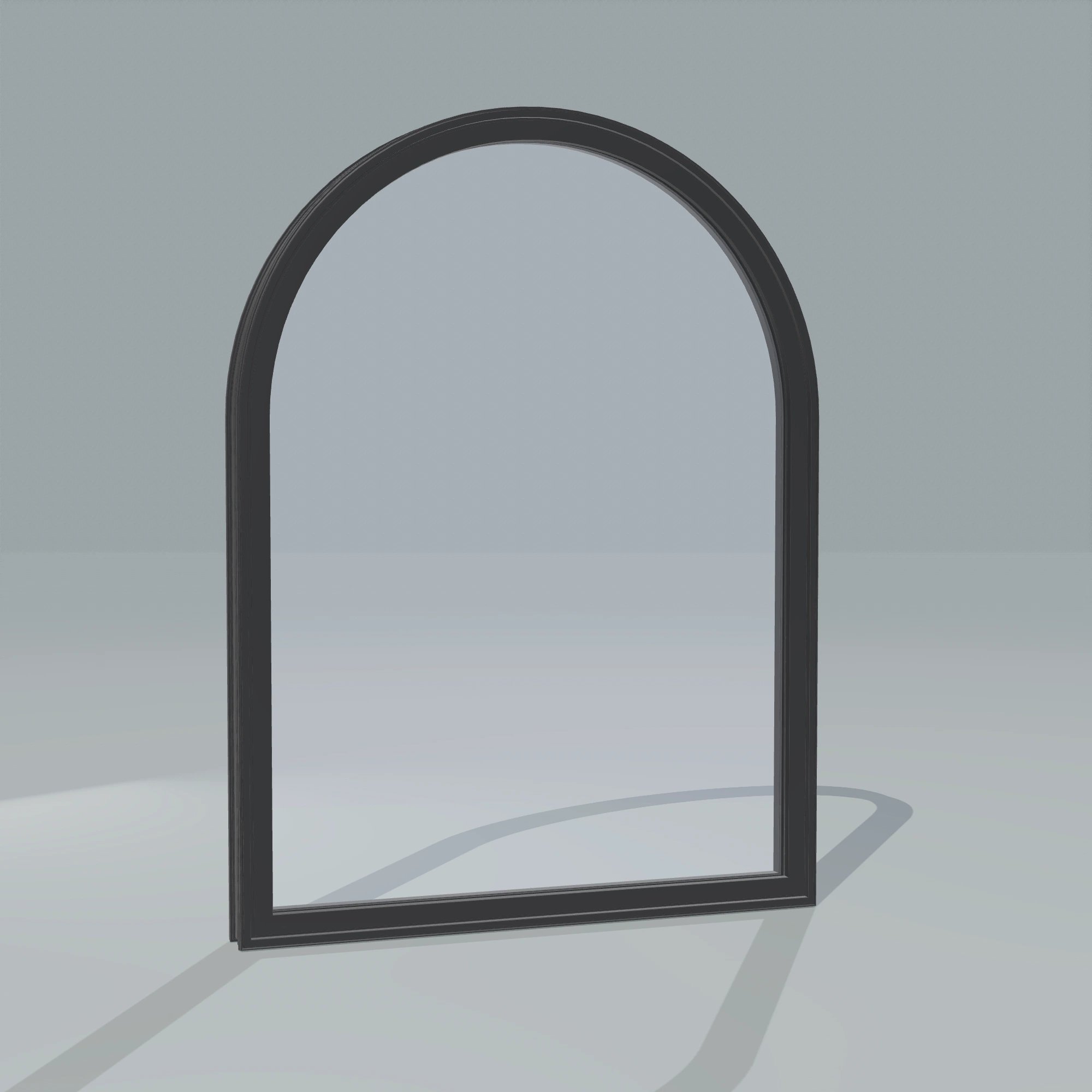 Angled exterior configurator view of the 36 × 48 inch raised half round, black exterior / black interior, without nailing flange