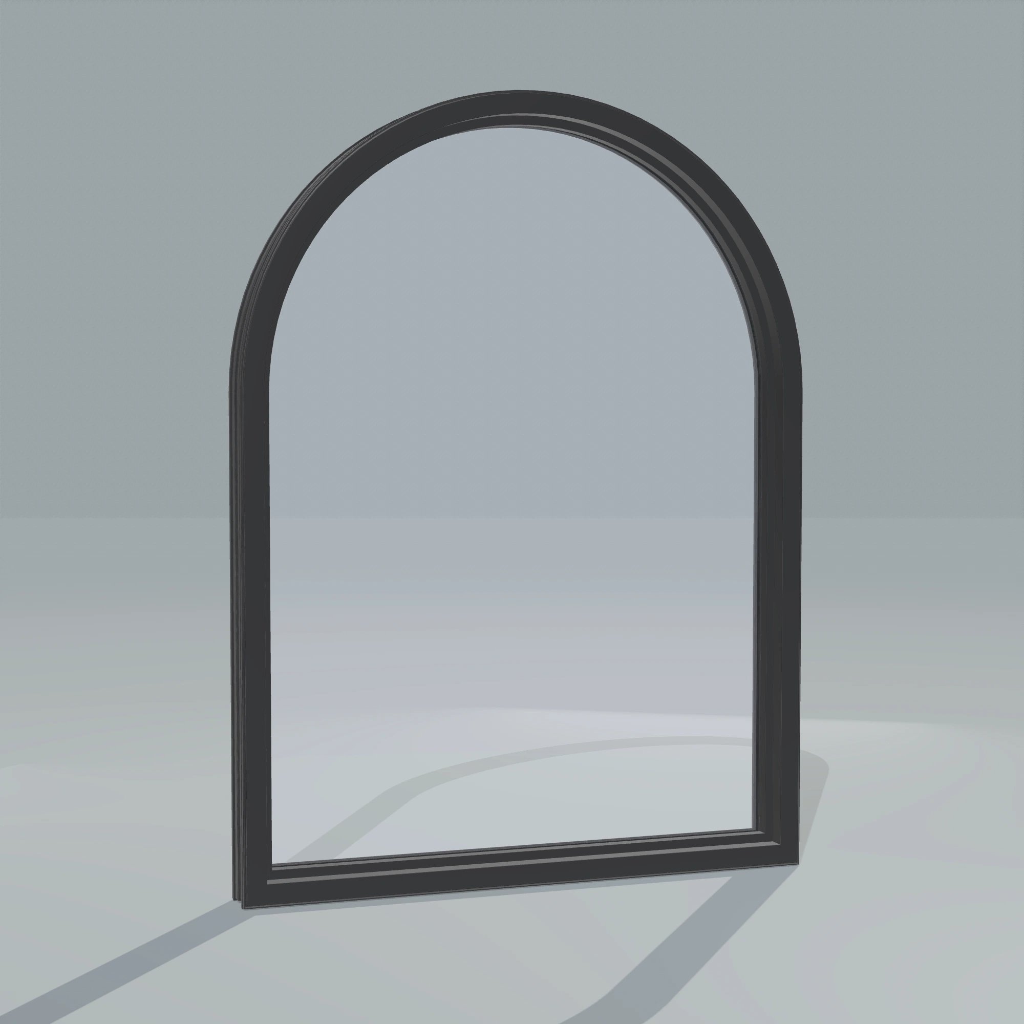 Angled interior view of the 36 × 48 inch raised half round, black exterior / black interior, without nailing flange