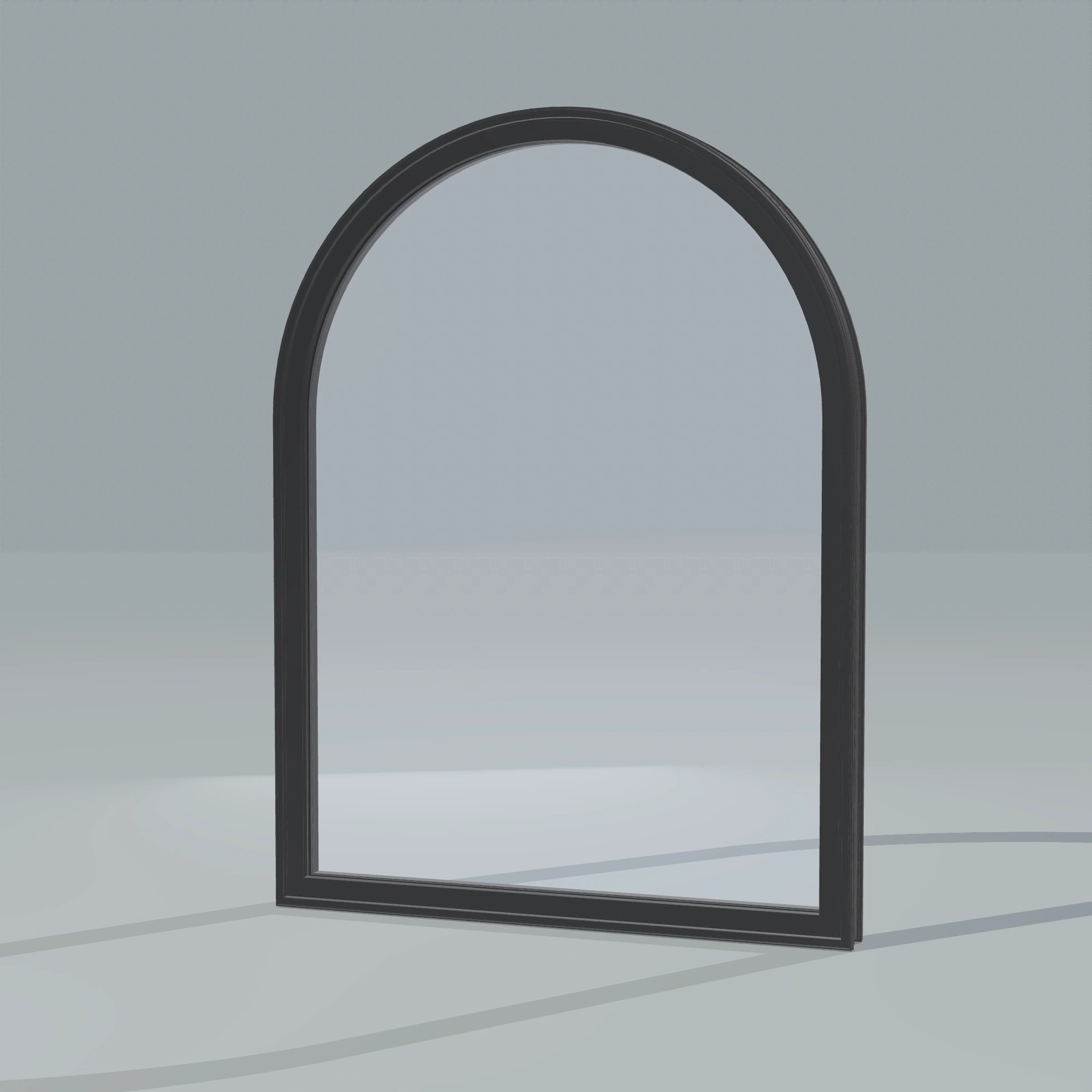 Opposite exterior angle of the 36 × 48 inch raised half round, black exterior / black interior, without nailing flange