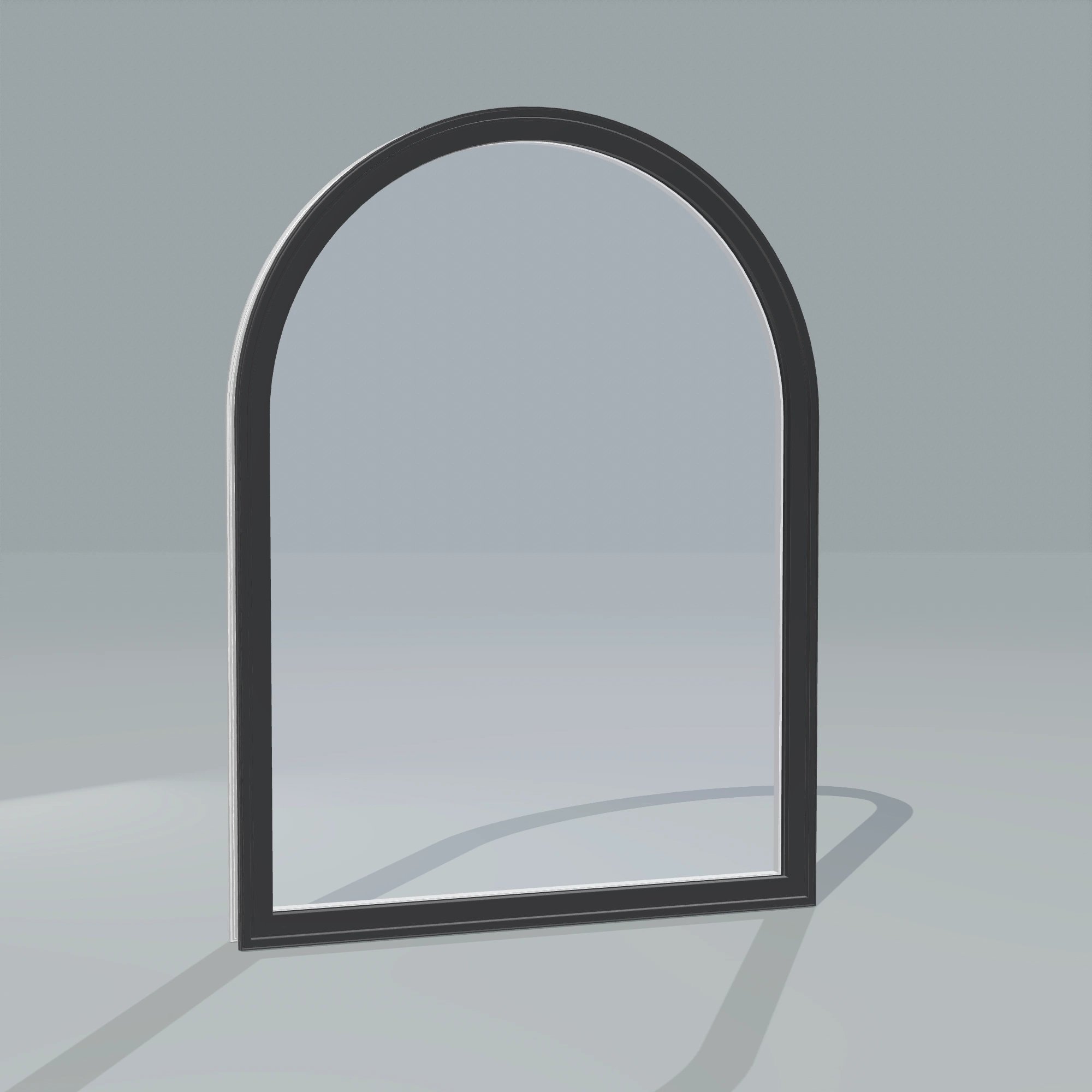 Angled exterior configurator view of the 36 × 48 inch raised half round, black exterior / white interior, without nailing flange