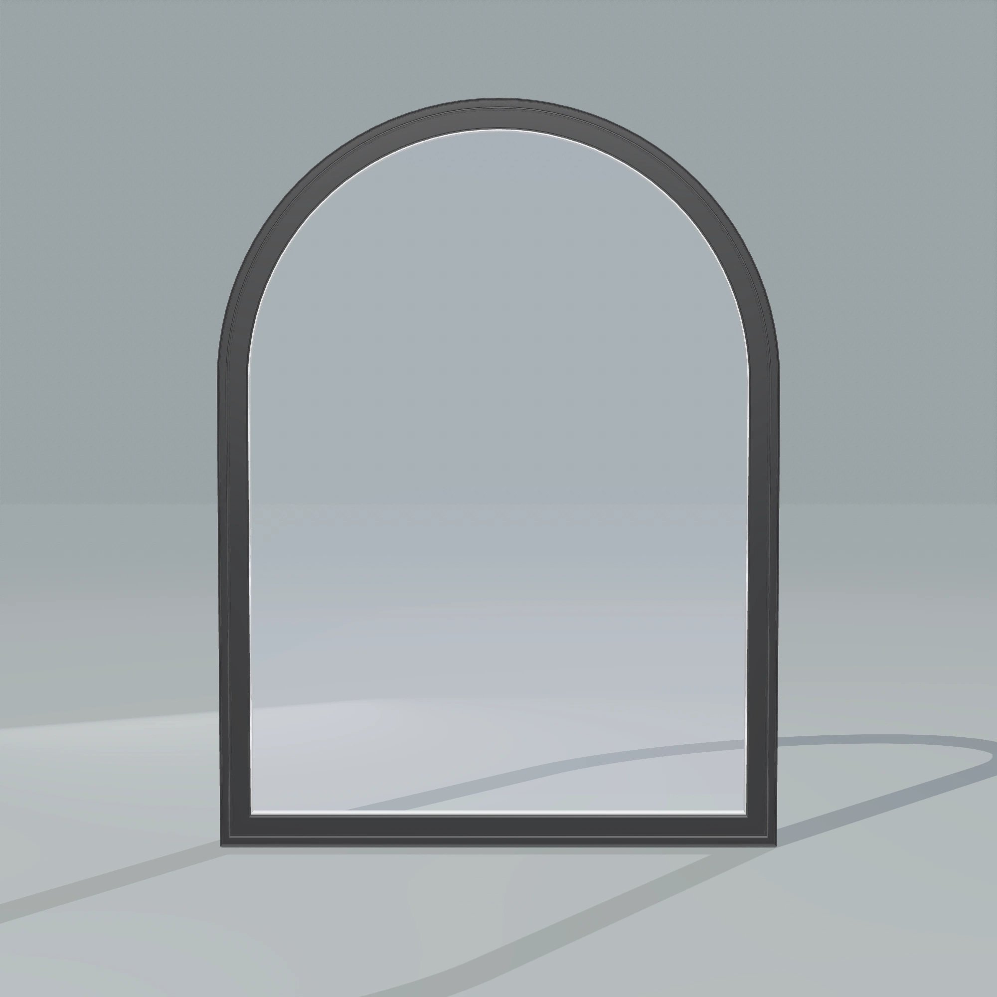 Straight exterior view of the 36 × 48 inch raised half round, black exterior / white interior, without nailing flange