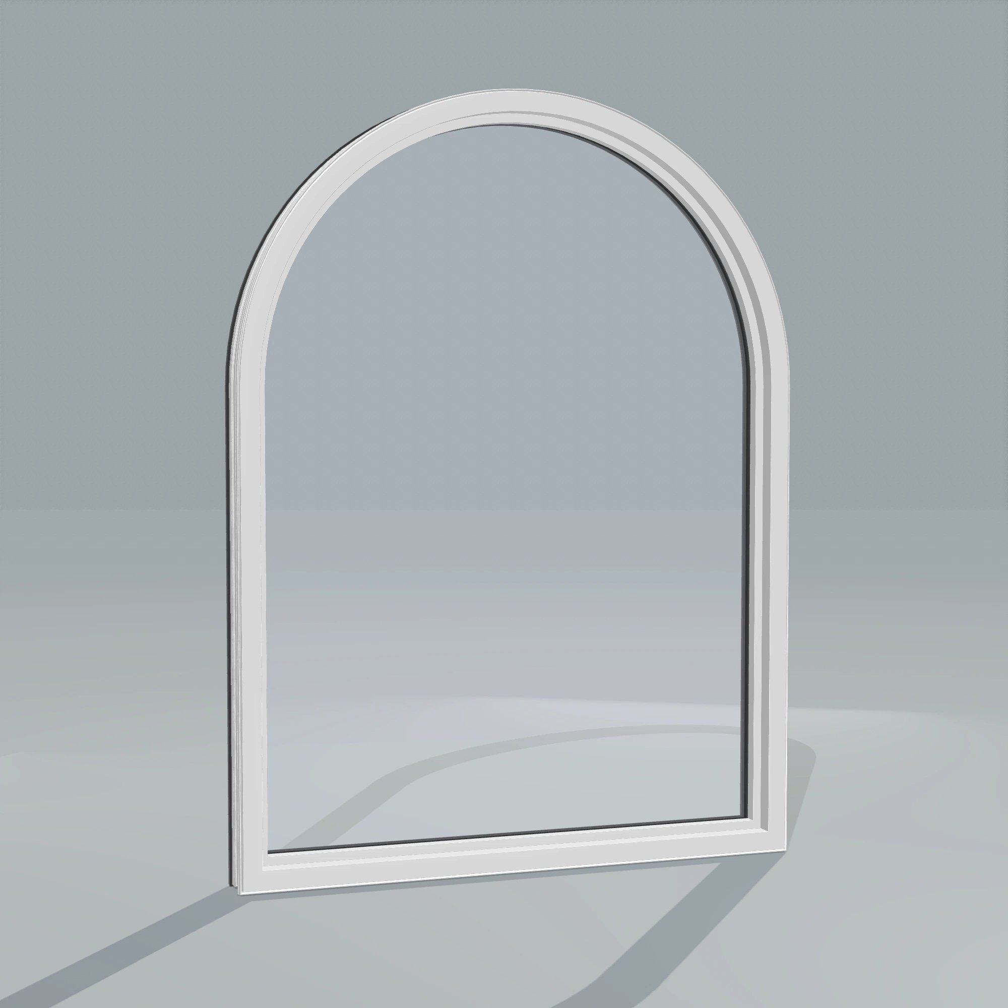 Angled interior view of the 36 × 48 inch raised half round, black exterior / white interior, without nailing flange