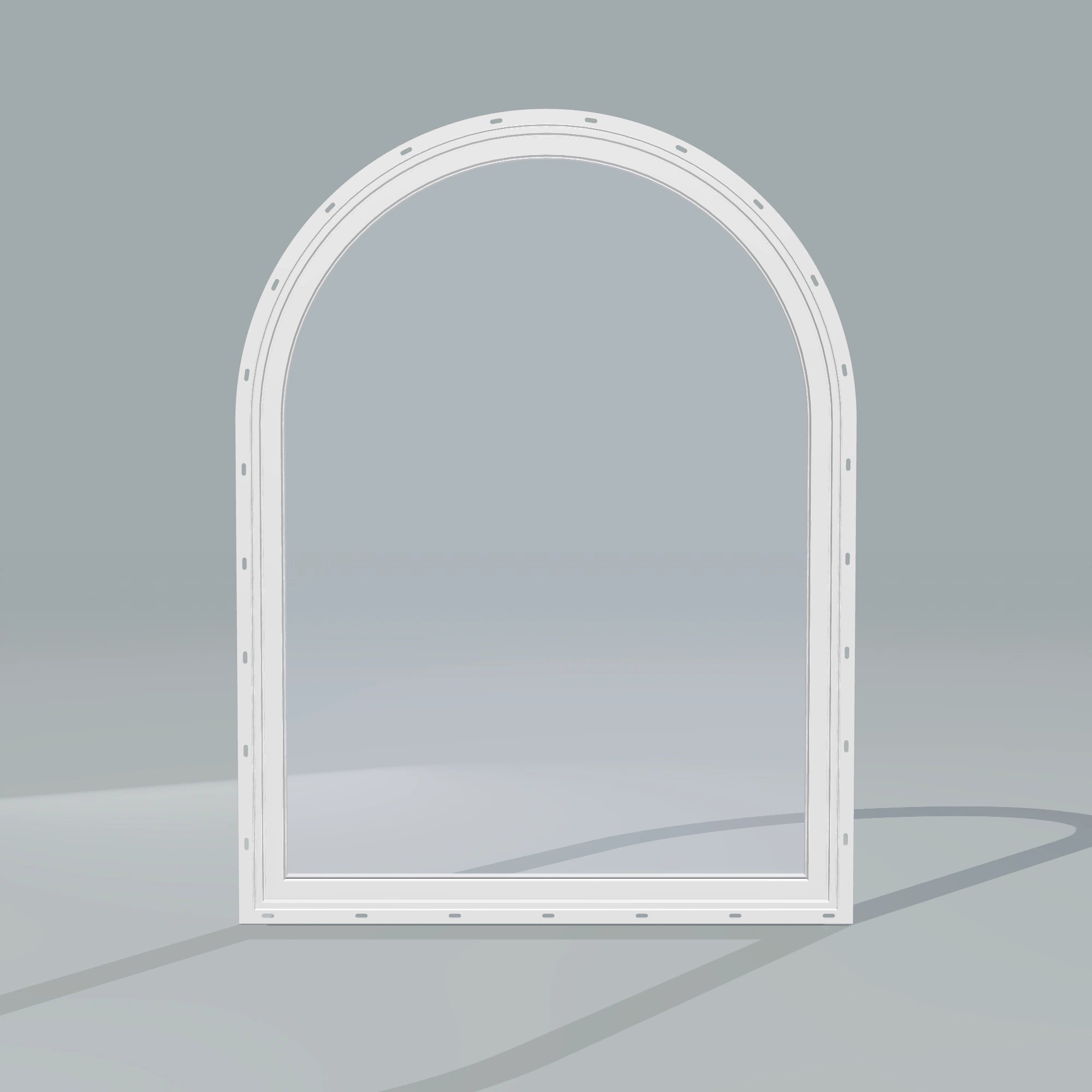 Straight exterior view of the 36 × 48 inch raised half round, white exterior / white interior, with nailing flange