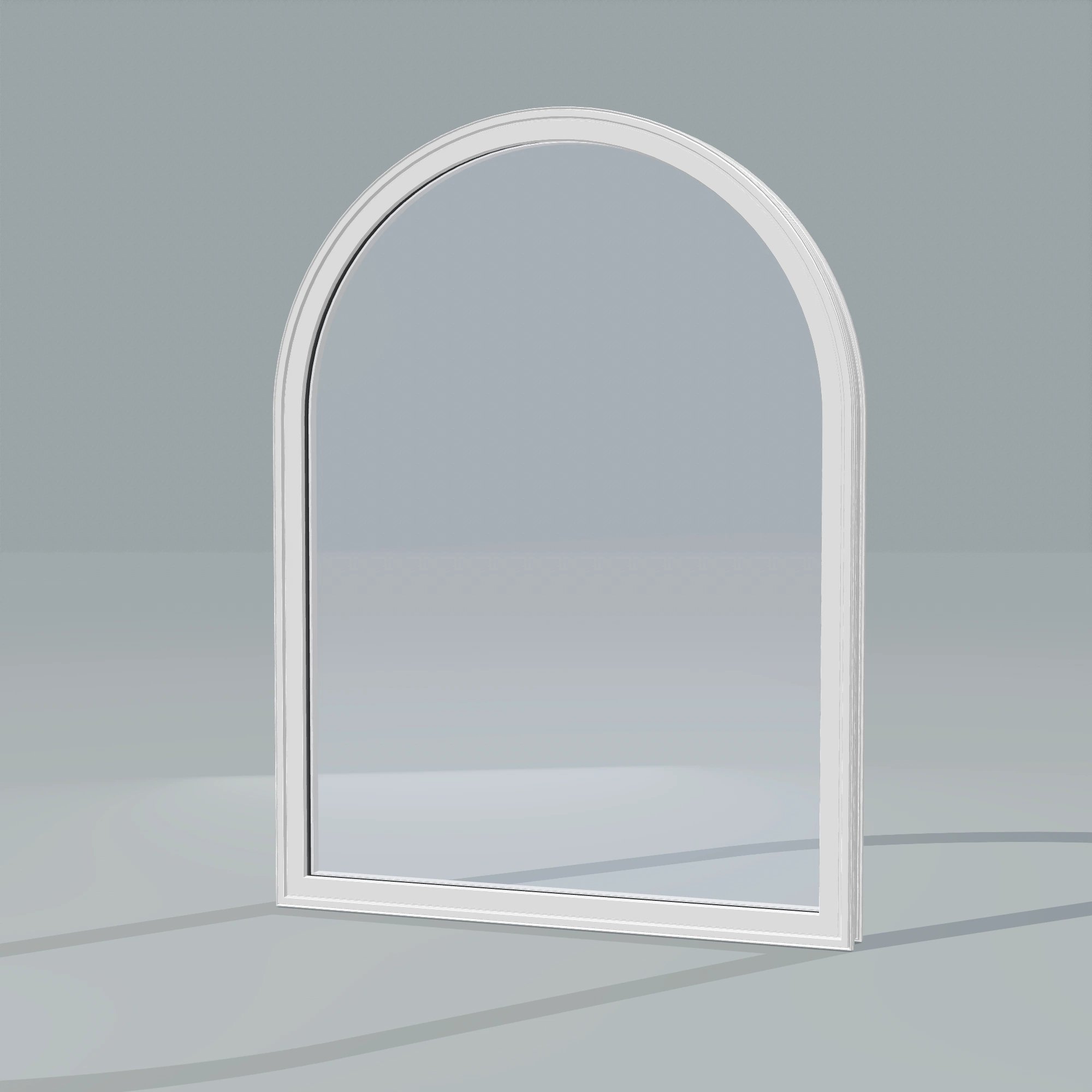 Opposite exterior angle of the 36 × 48 inch raised half round, white exterior / white interior, without nailing flange