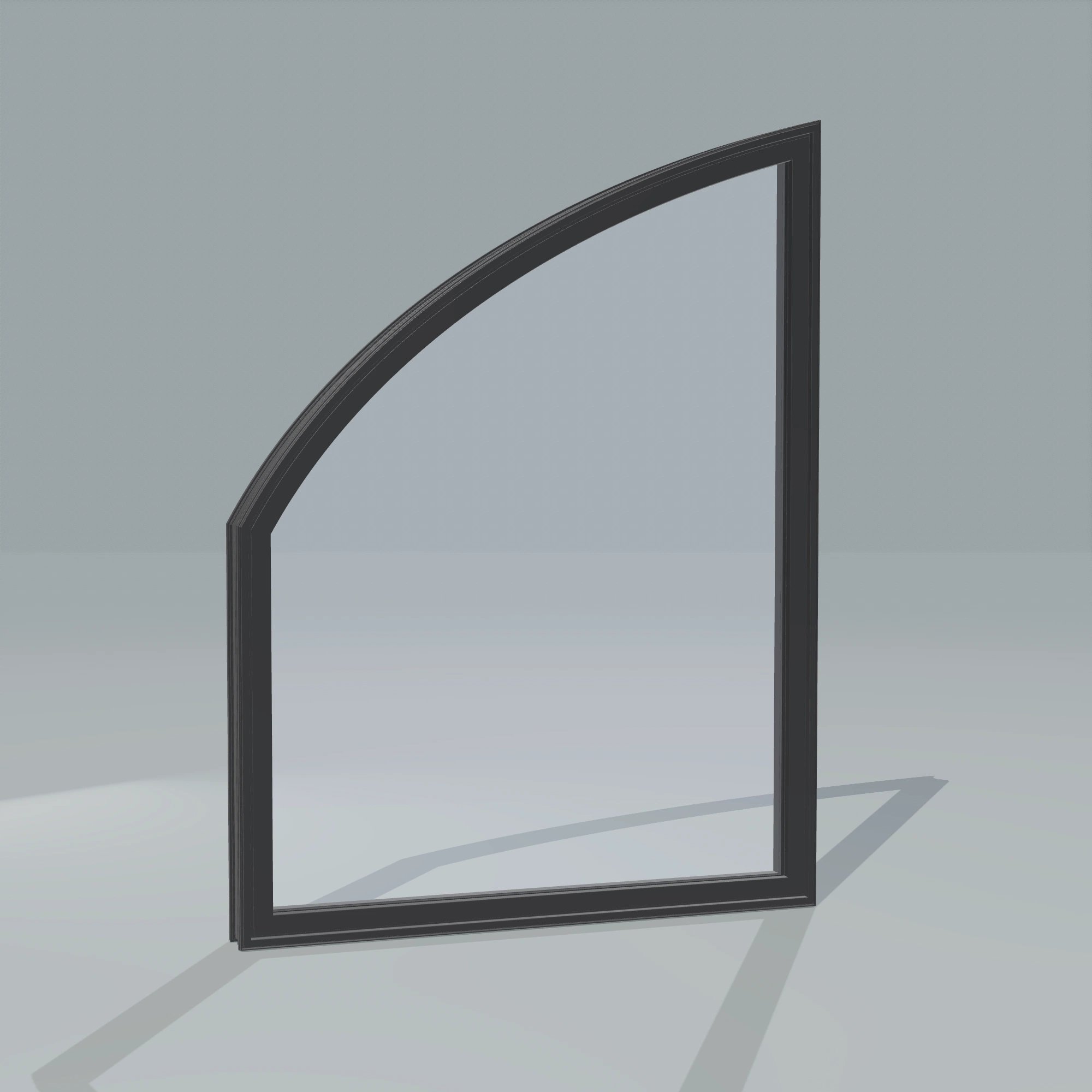 Angled exterior configurator view of the 36 × 48 inch raised partial chord (left), black exterior / black interior, without nailing flange