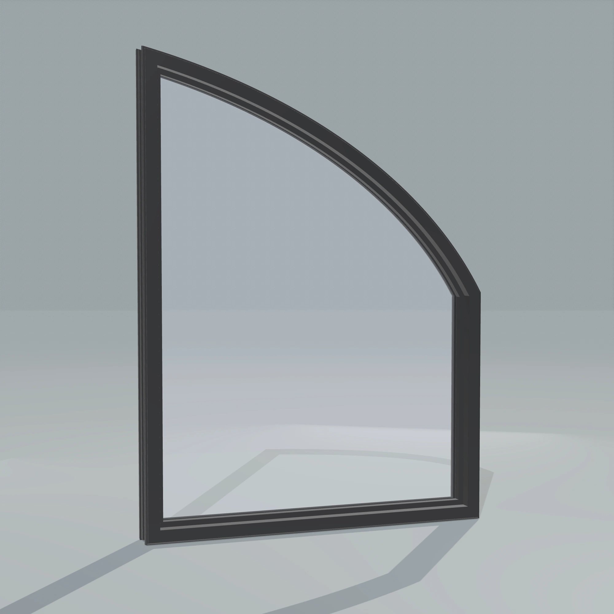 Angled interior view of the 36 × 48 inch raised partial chord (left), black exterior / black interior, without nailing flange