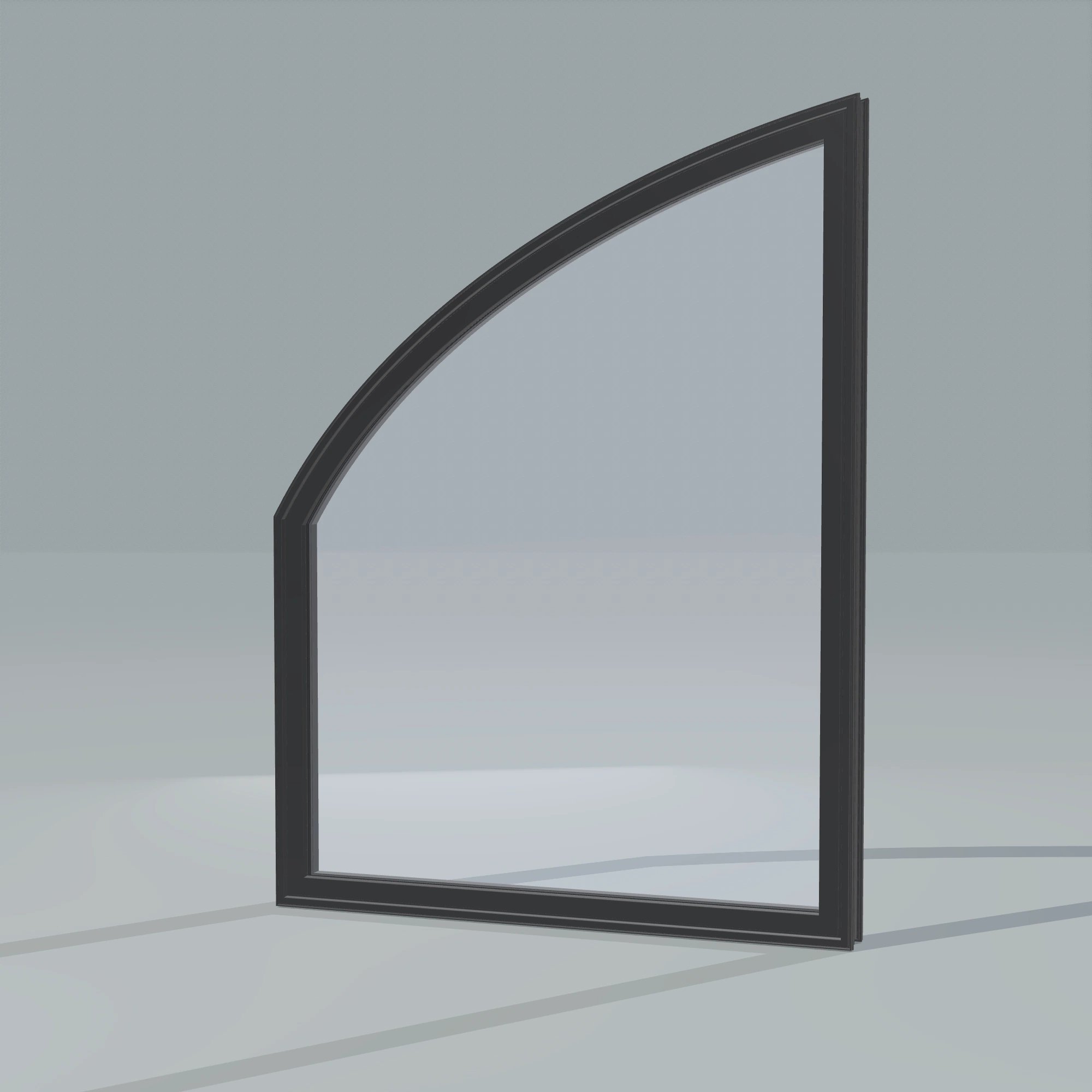 Opposite exterior angle of the 36 × 48 inch raised partial chord (left), black exterior / black interior, without nailing flange