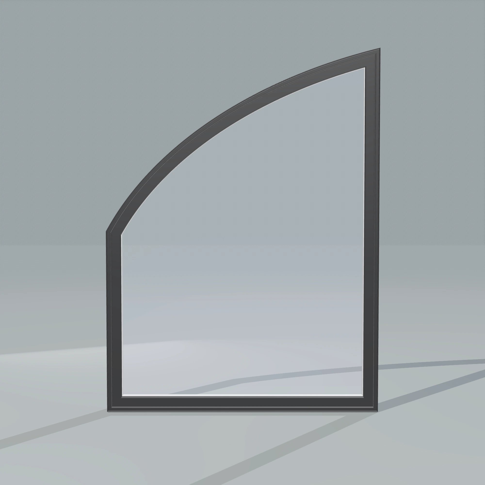 Straight exterior view of the 36 × 48 inch raised partial chord (left), black exterior / white interior, without nailing flange