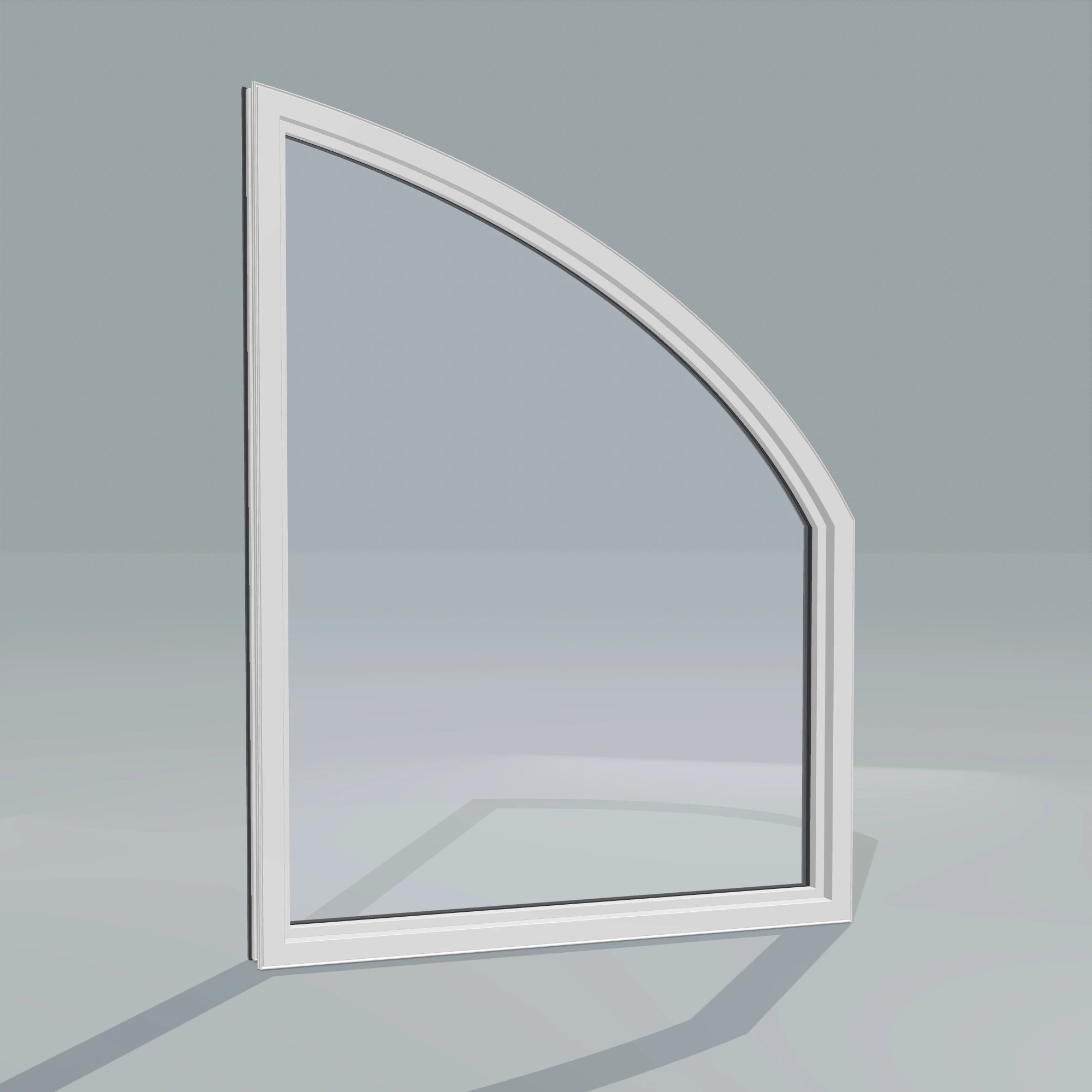 Angled interior view of the 36 × 48 inch raised partial chord (left), black exterior / white interior, without nailing flange